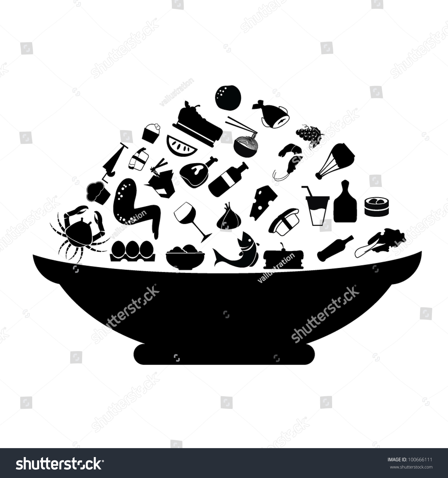 Food Silhouettes Concept Food Stuff Restaurant Stock ...