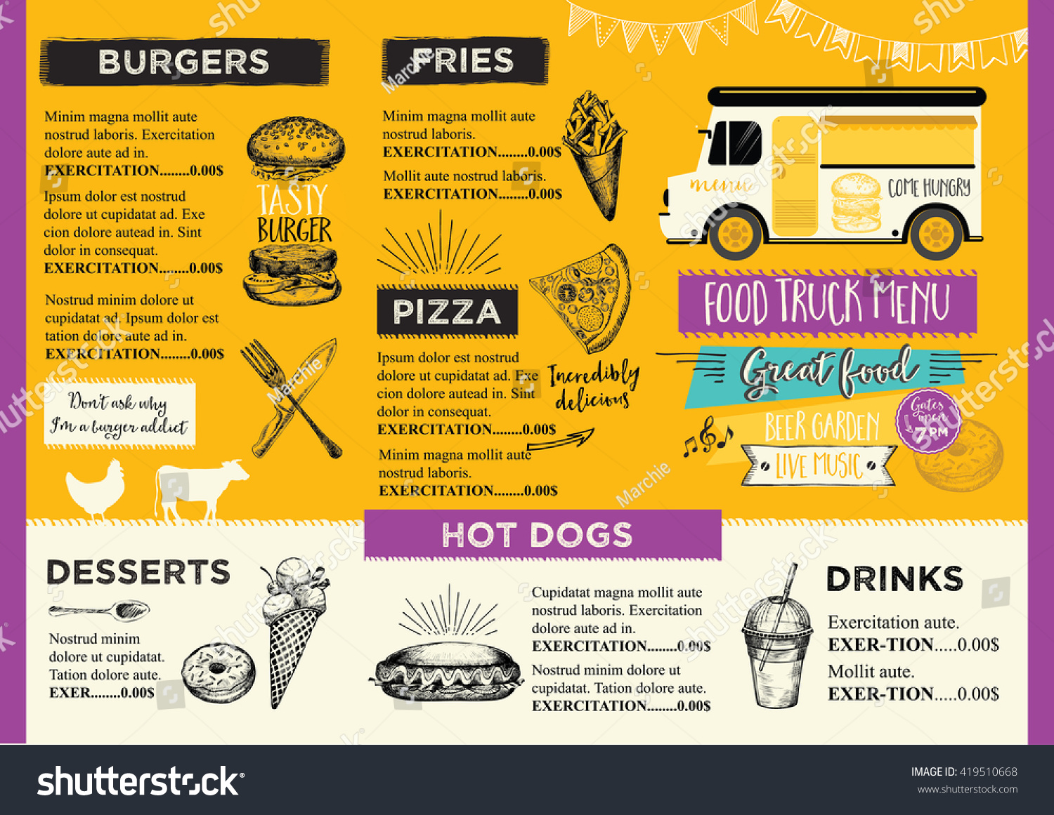 Food Truck Festival Menu Food Brochure Stock Vector Royalty