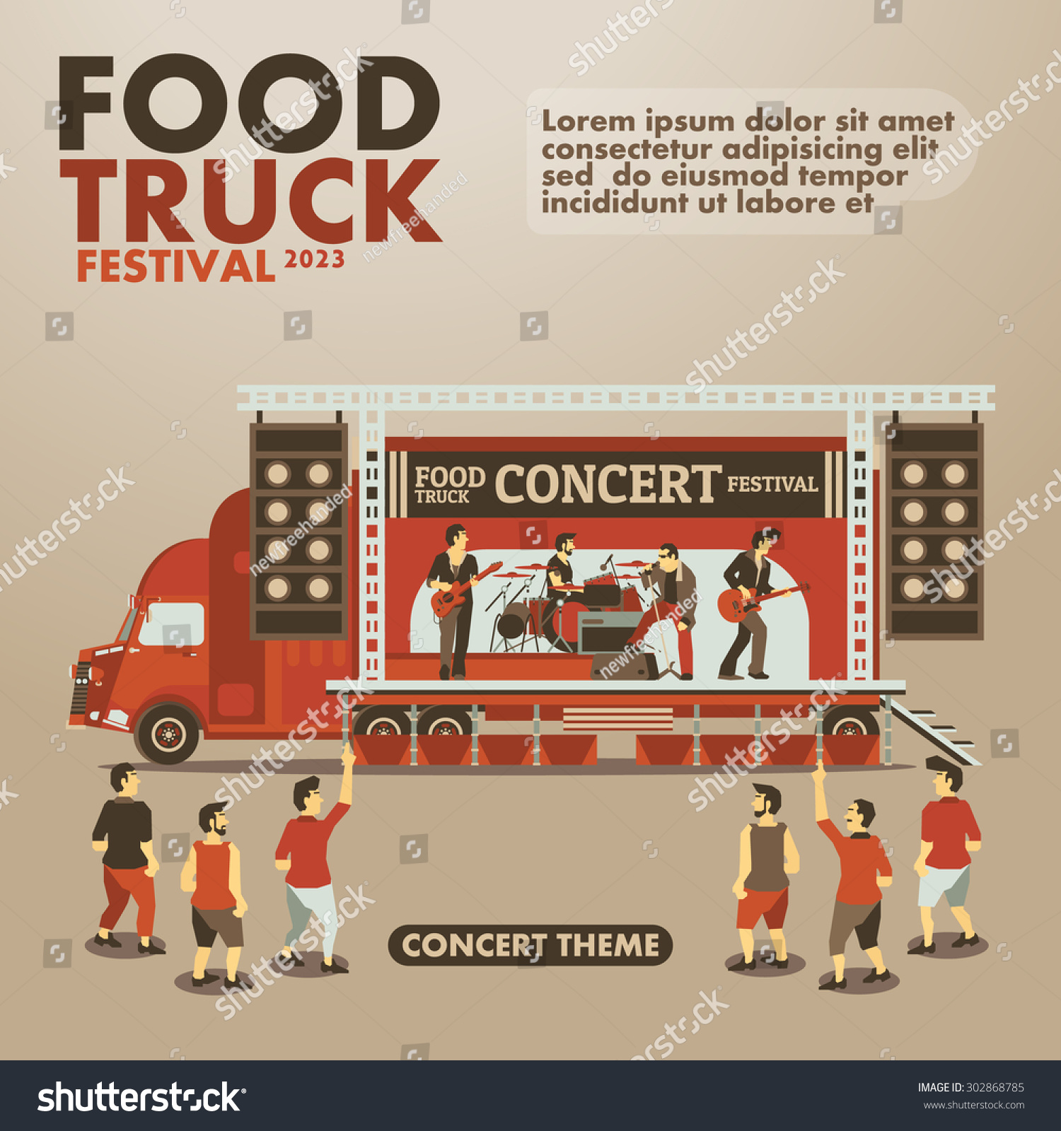 Food Truck Festival Poster Gourmet Concert Theme Stock