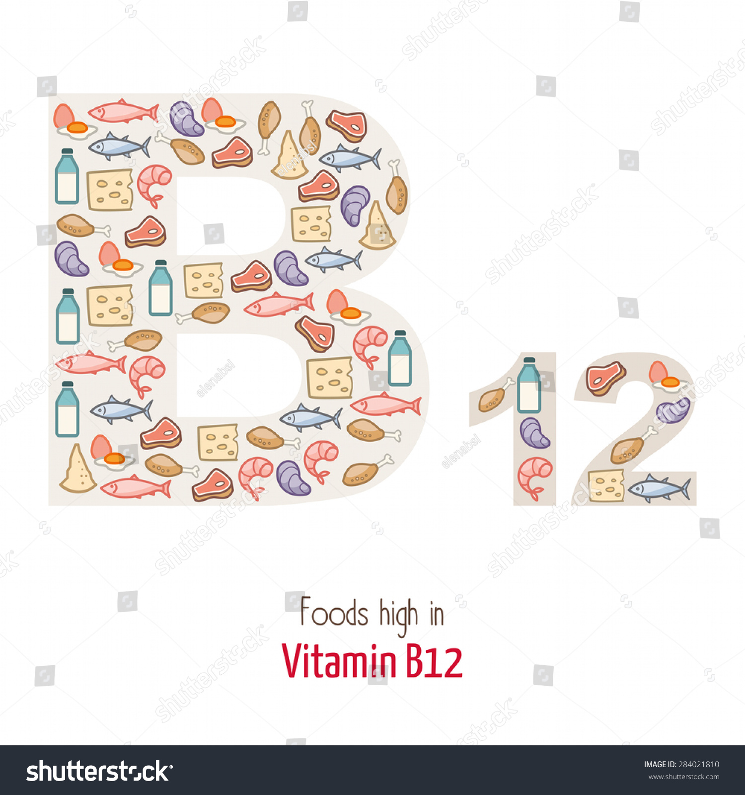 Foods Highest Vitamin B12 Composing B12 Stock Vector (Royalty Free ...