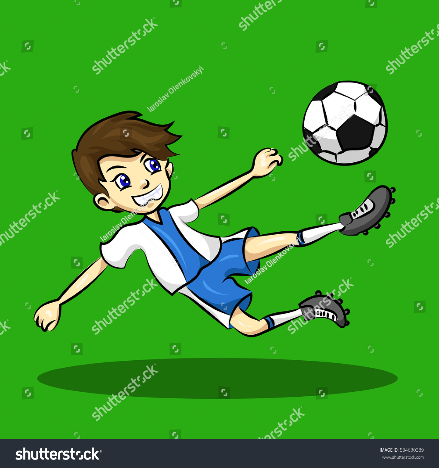 Football Soccer Player Boy Kicks Ball Stock Vector (Royalty Free) 584630389