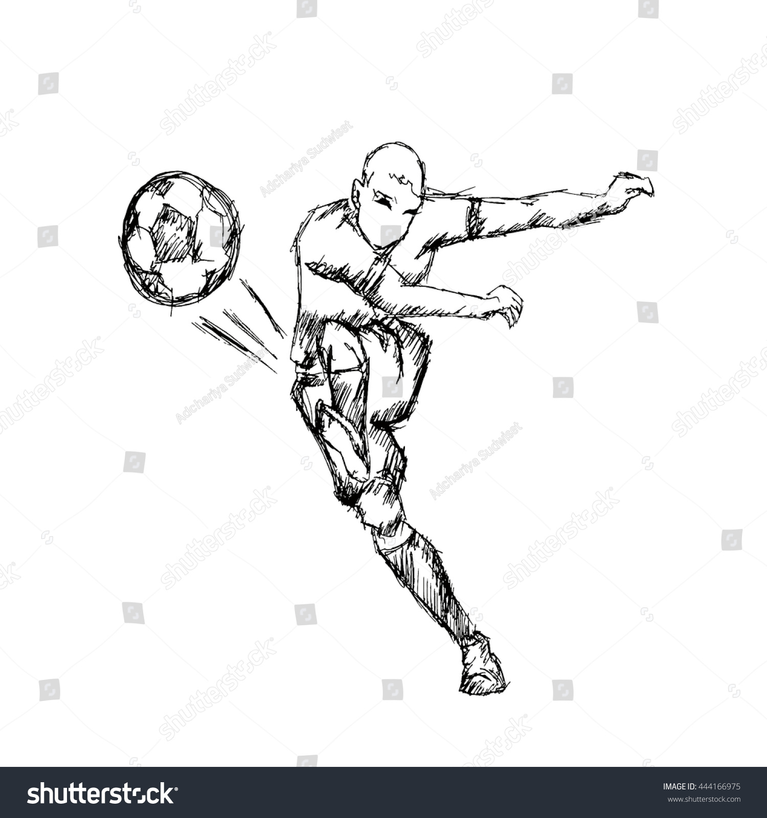 Football Soccer Player Kicking Ball Line Stock Vector 444166975 ...