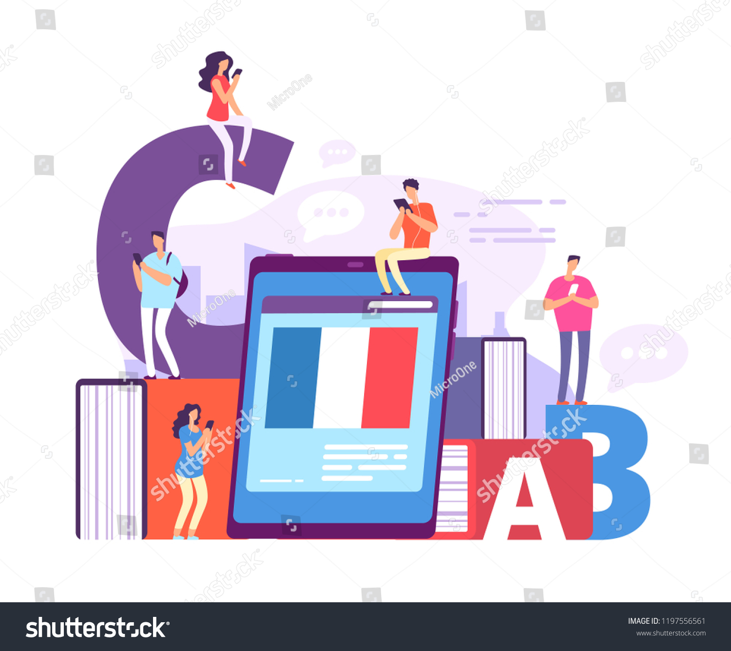 Foreign Language Online Learning People Smartphones Stock Vector Royalty Free 1197556561