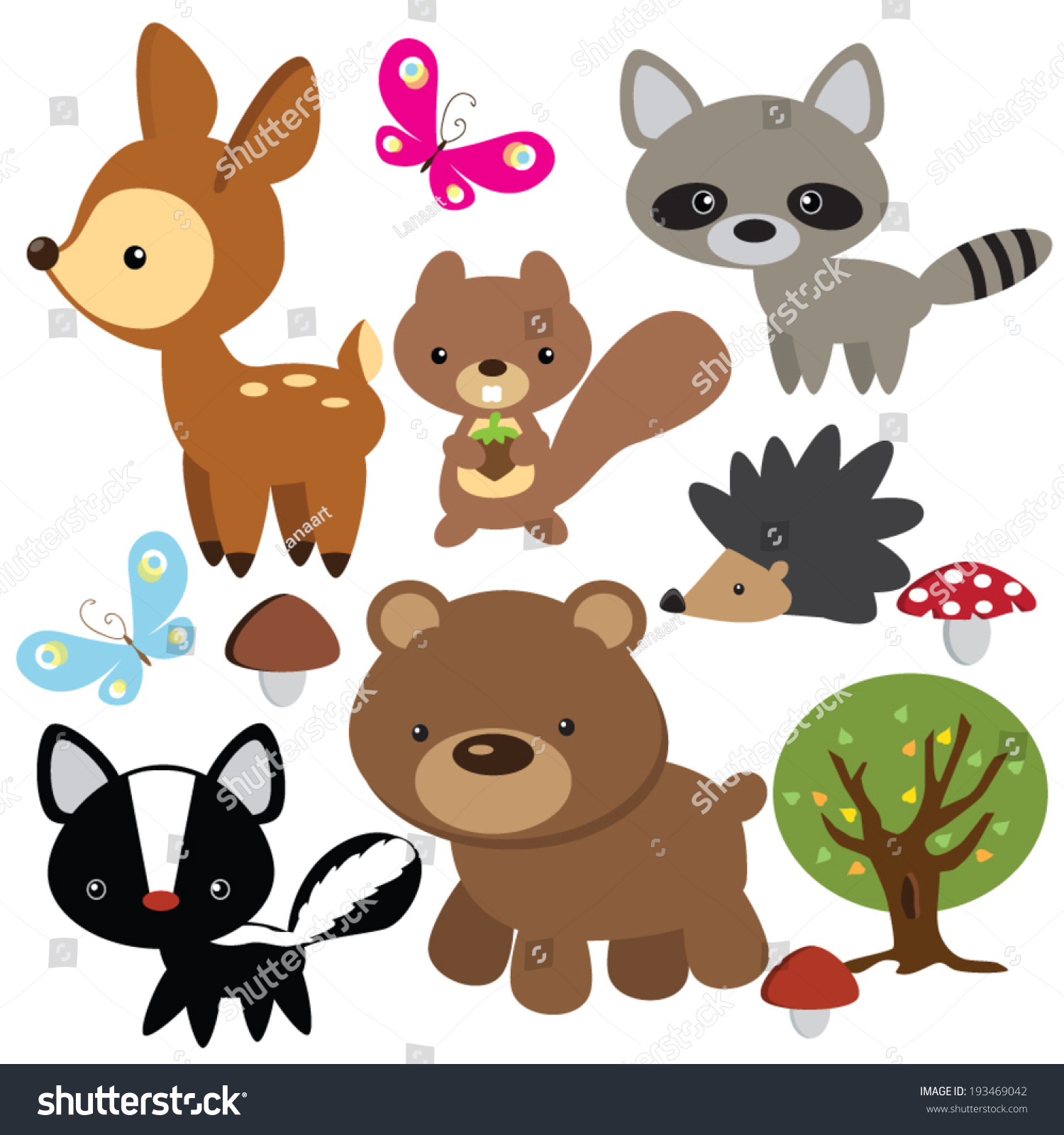 Forest Animal Vector Illustration Stock Vector 193469042 - Shutterstock