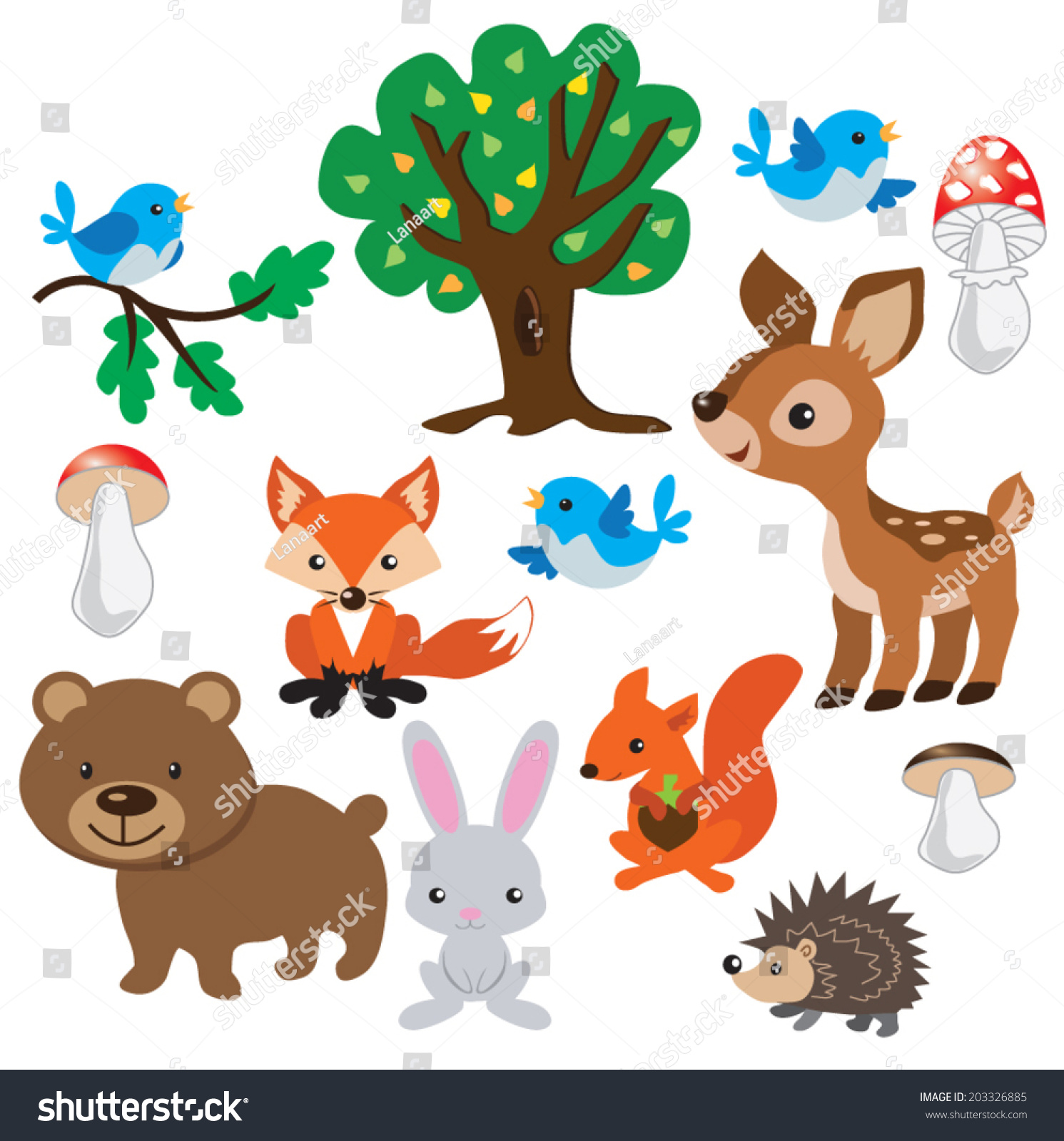 Forest Animal Vector Illustration Stock Vector 203326885 - Shutterstock