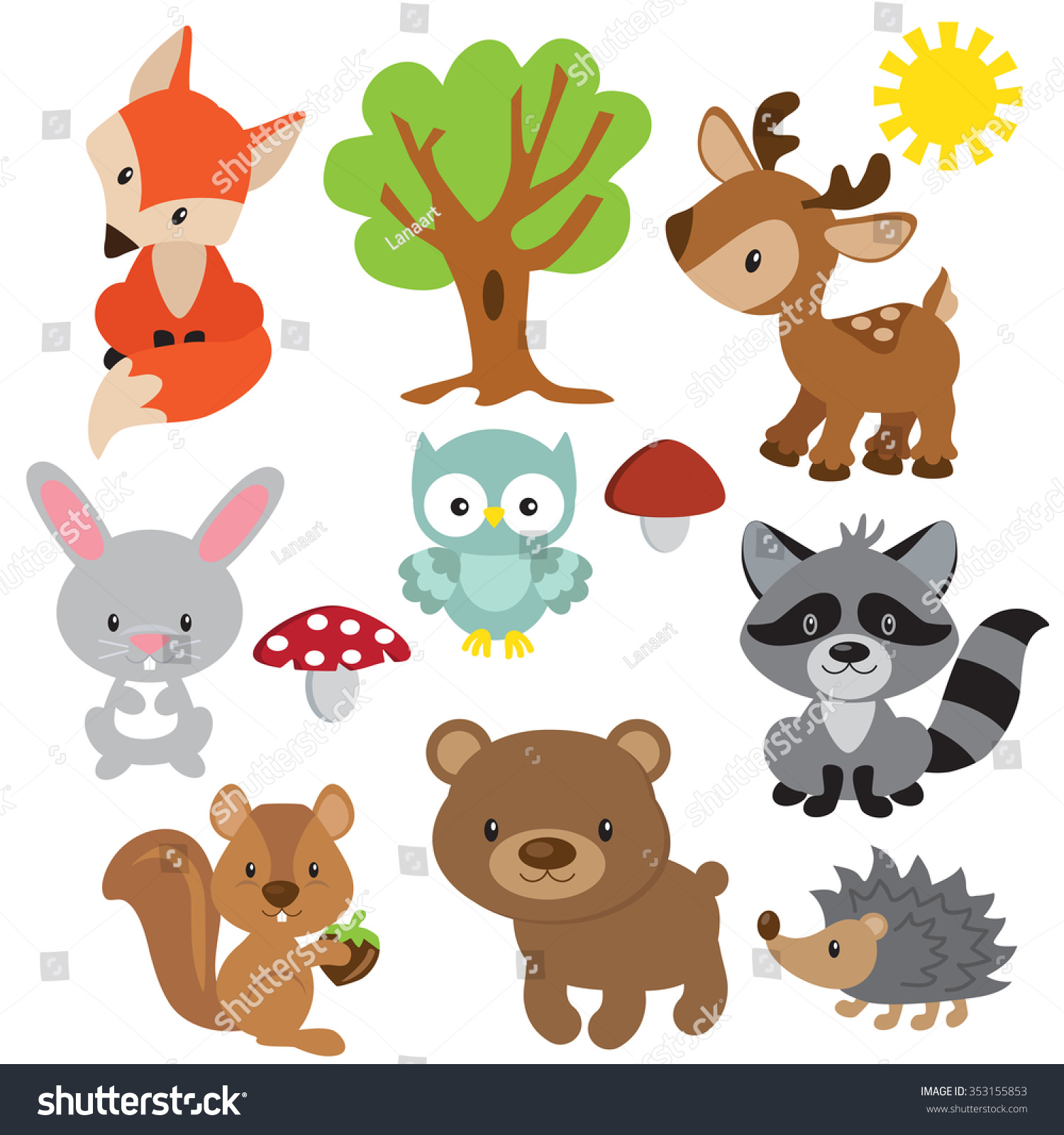 Forest Animal Vector Illustration - 353155853 : Shutterstock