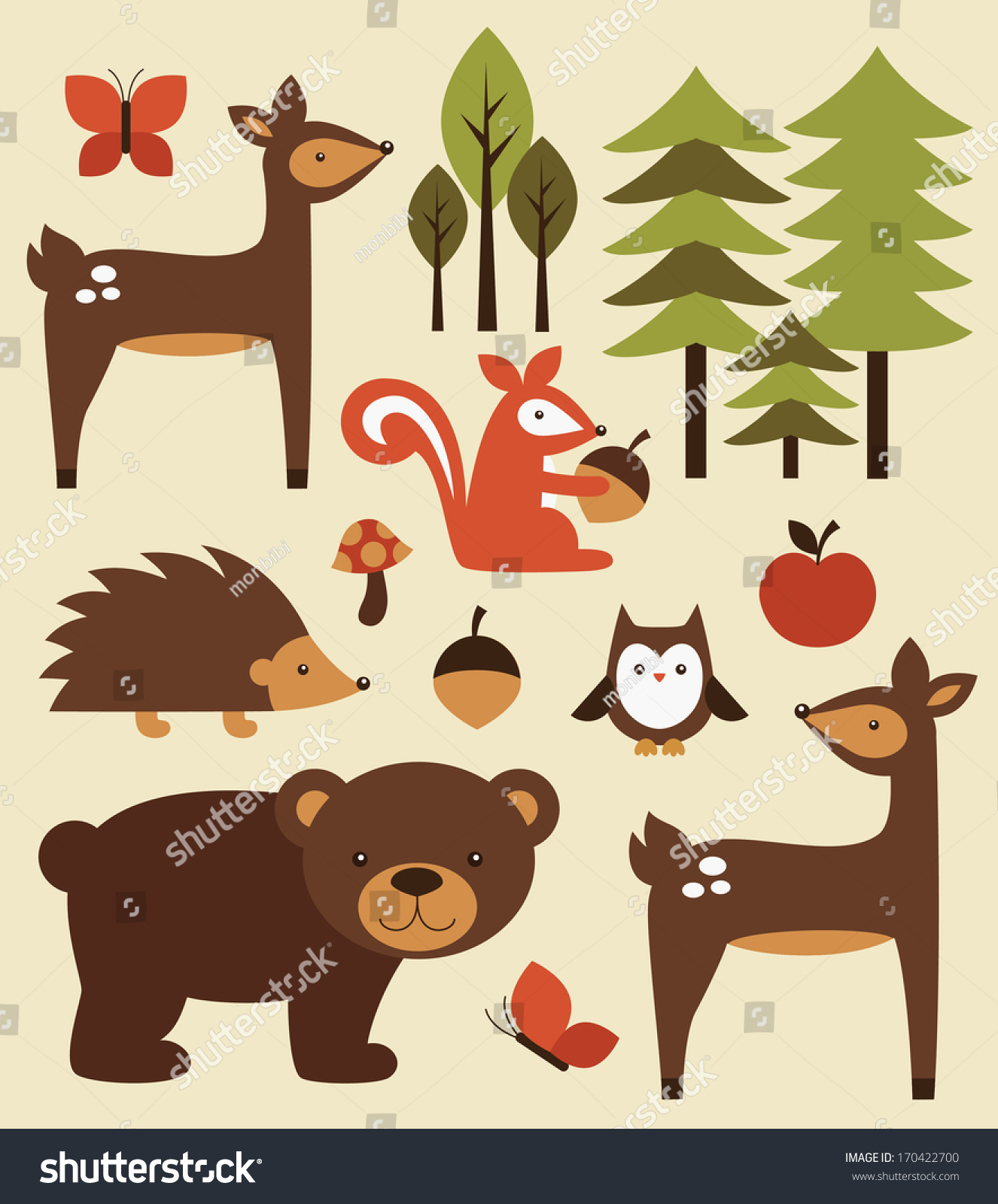 Forest Animals Collection. Vector Illustration - 170422700 : Shutterstock