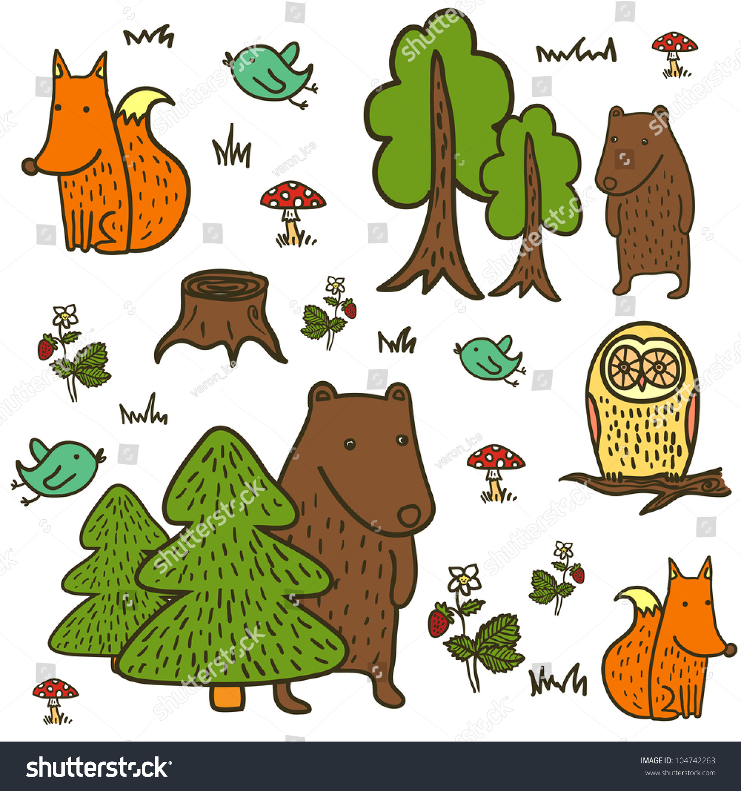 Forest Animals Pattern Stock Vector 104742263 - Shutterstock