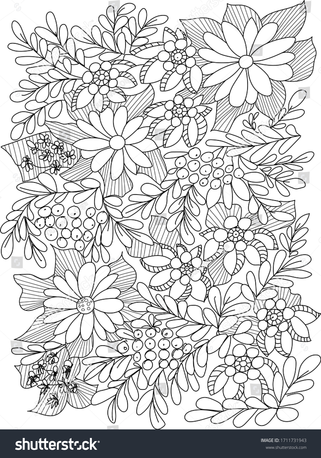 Forest Flowers Leaves Berries Vector Coloring Stock Vector (Royalty ...