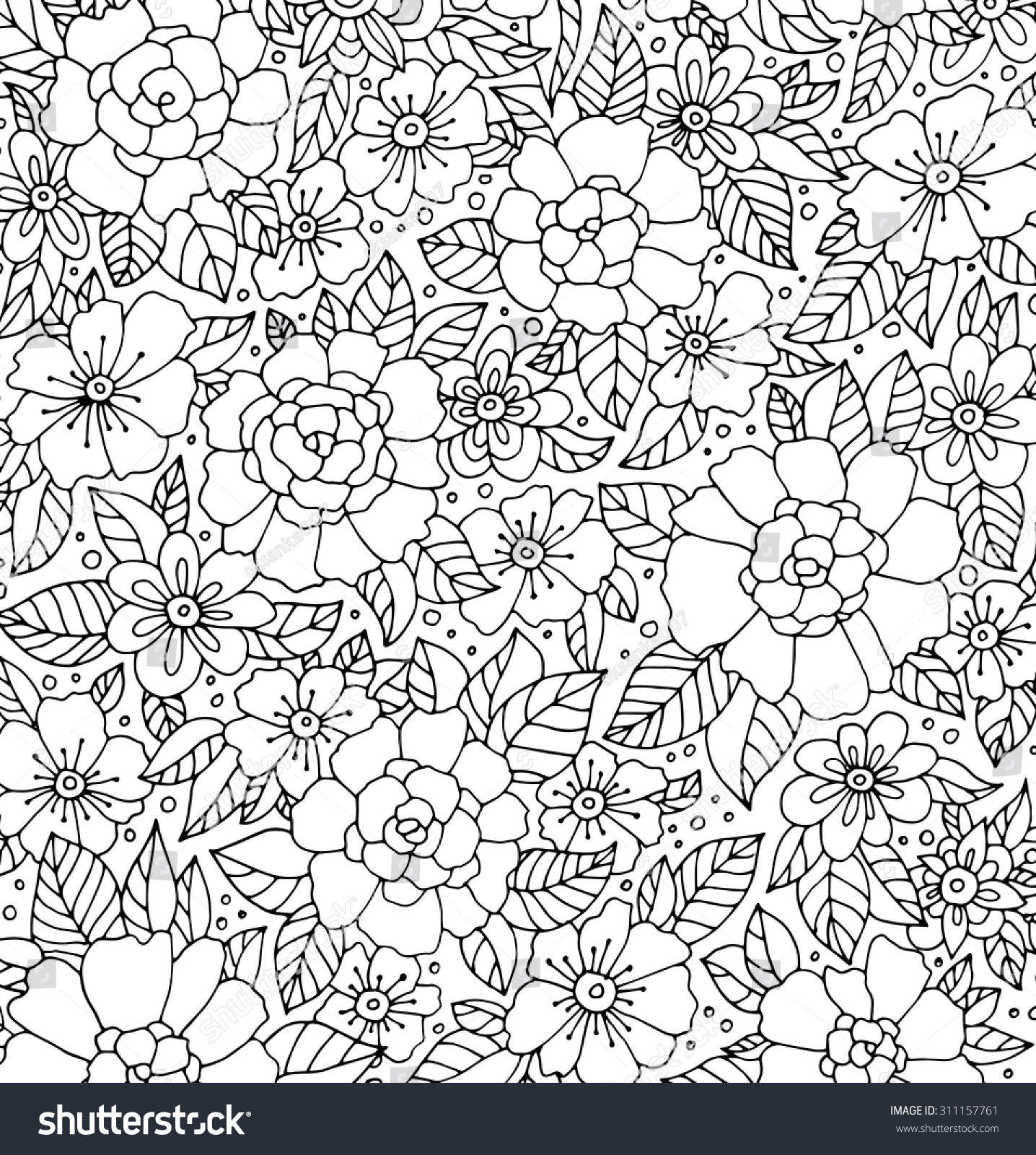 Forest Flowers Vector Coloring Book Pages Stock Vector 311157761 ...