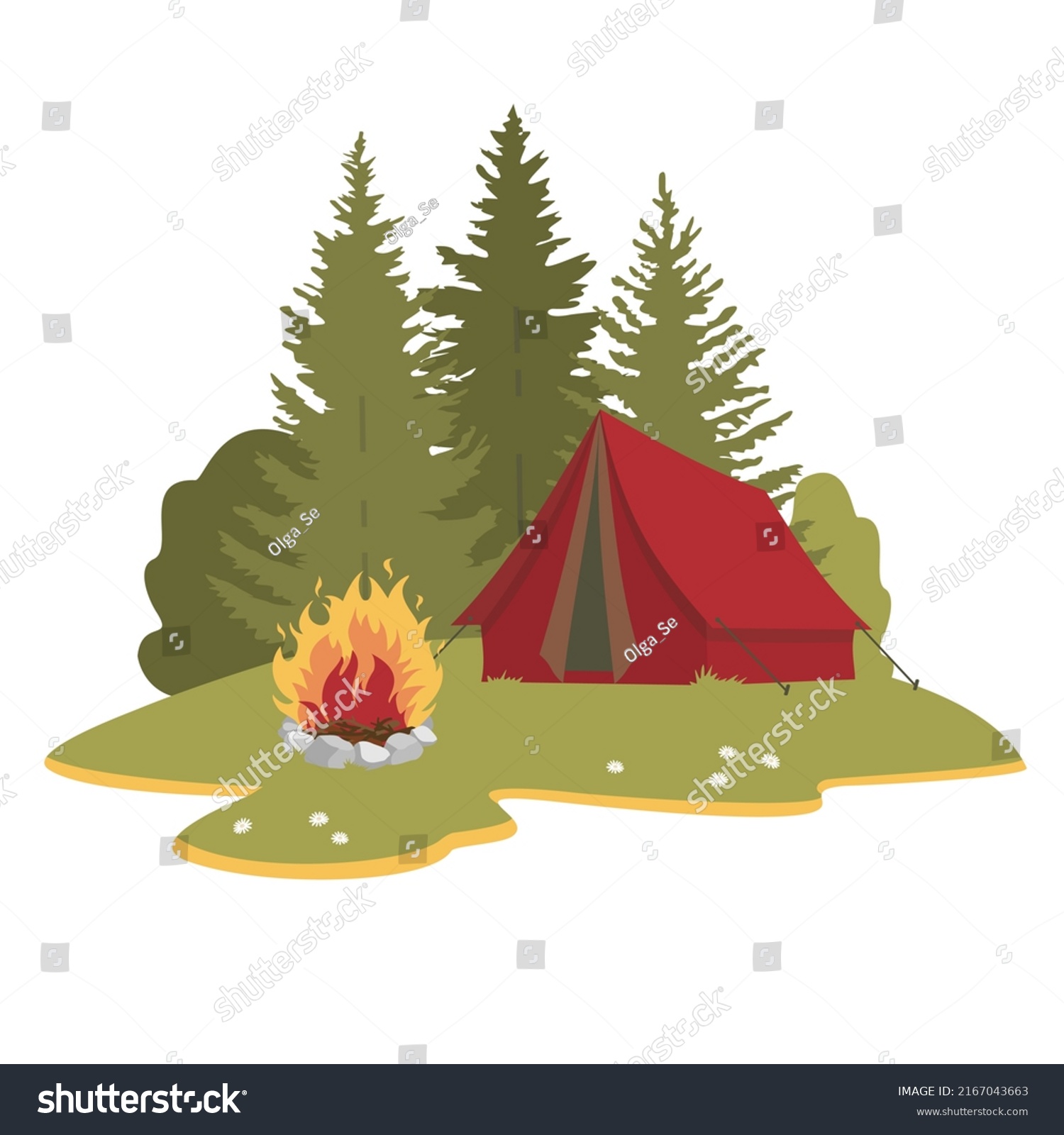 Forest Landscape Tent Campfire Vector Clipart Stock Vector (Royalty ...