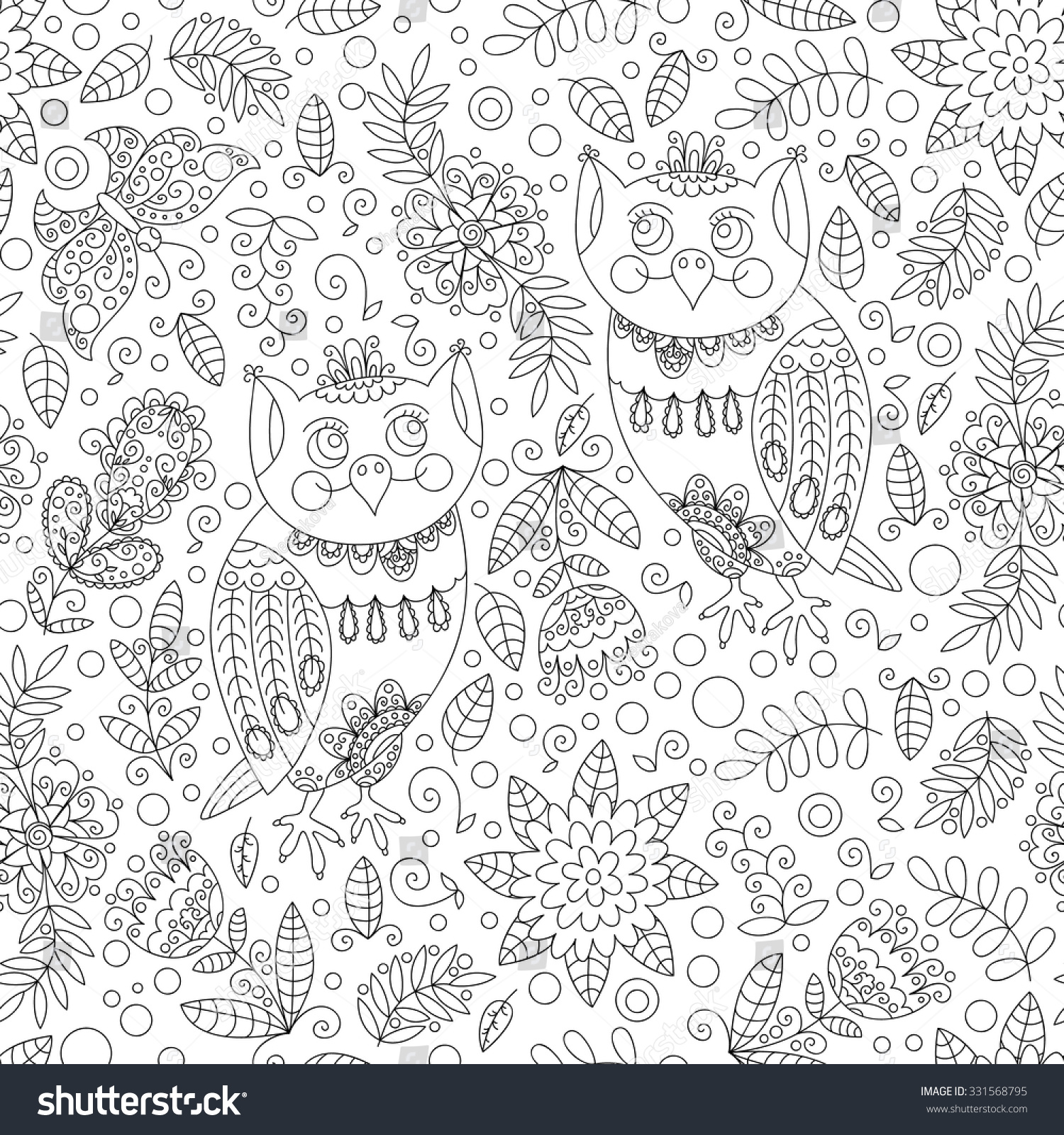 Forest Owl Vector Seamless Pattern Doodle Stock Vector Royalty Free Forest owl vector seamless pattern Doodle background with flowers leafs owl Cute