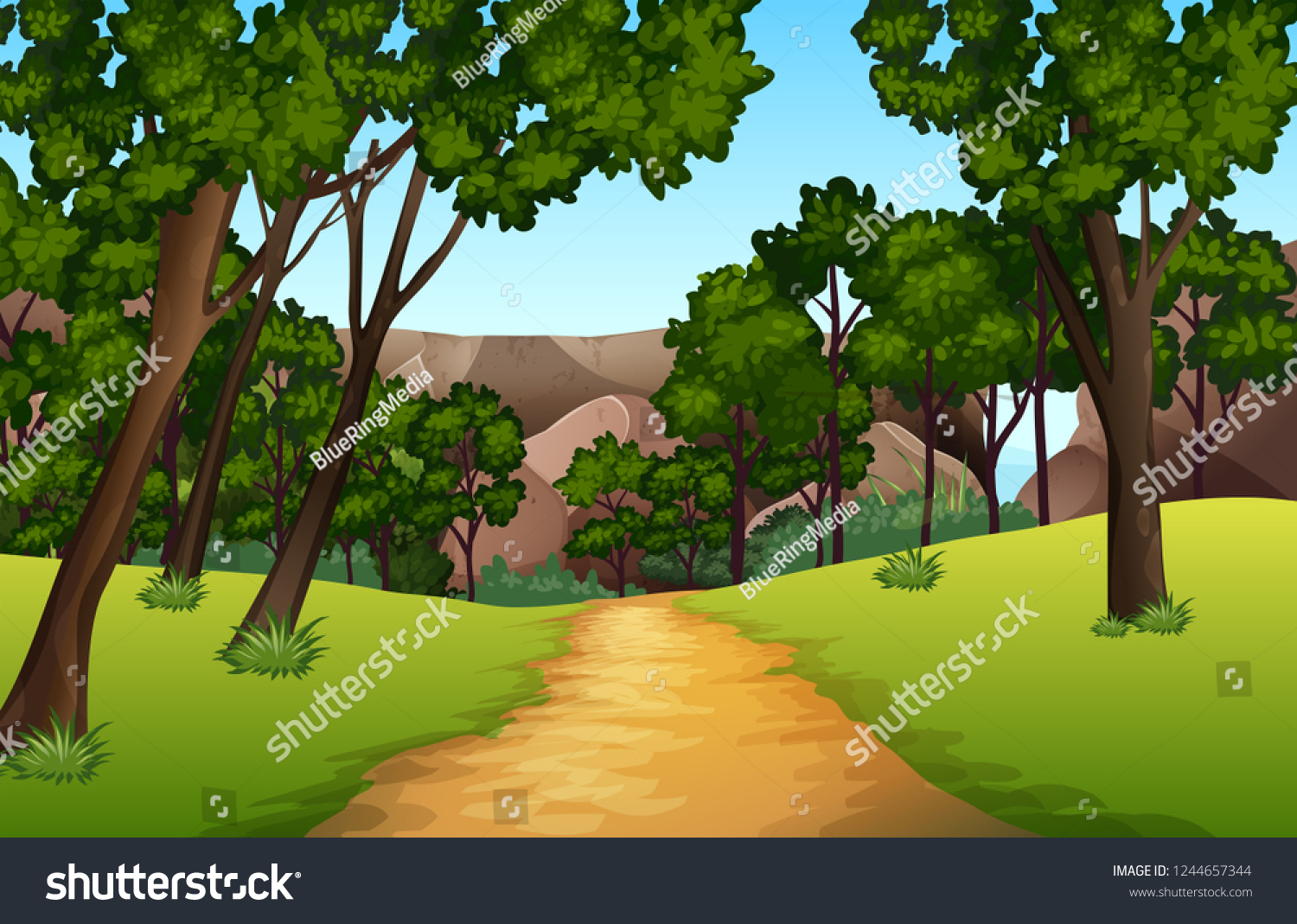 Forest Pathway Landscape Scene Illustration Stock Vector (royalty Free 