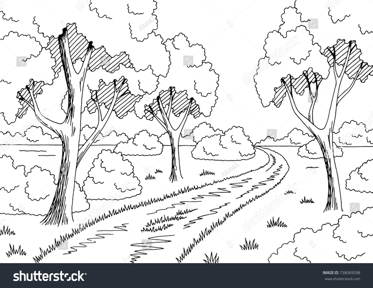 Forest Road Graphic Black White Landscape Stock Vector (royalty Free 