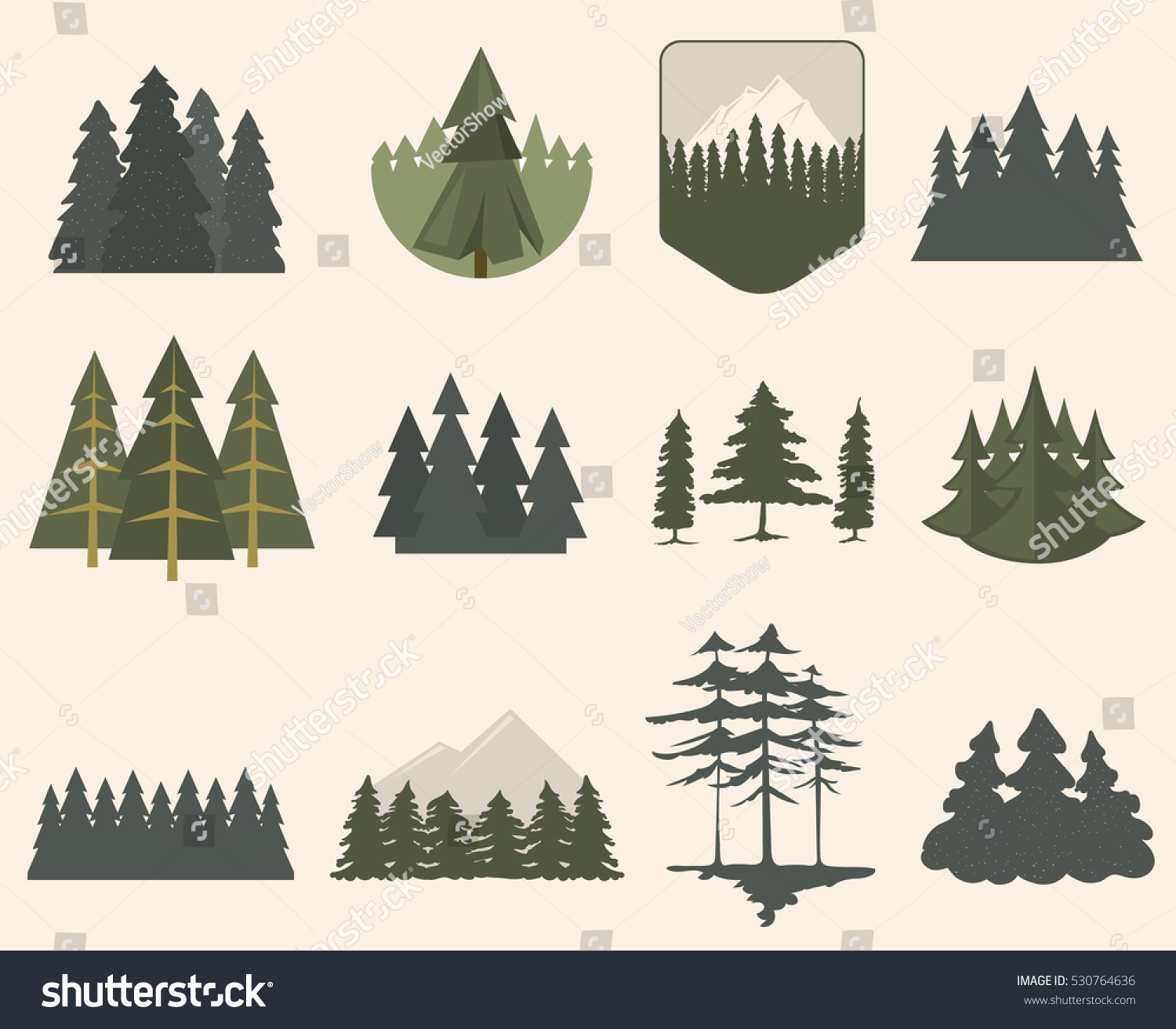 Forest Tree Silhouette Set Stock Vector 530764636 - Shutterstock