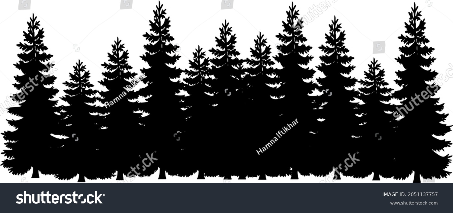 SVG of Forest trees silhouette vector background. Stencil of pine, fir, cypress. Winter spruces landscape border banner design svg