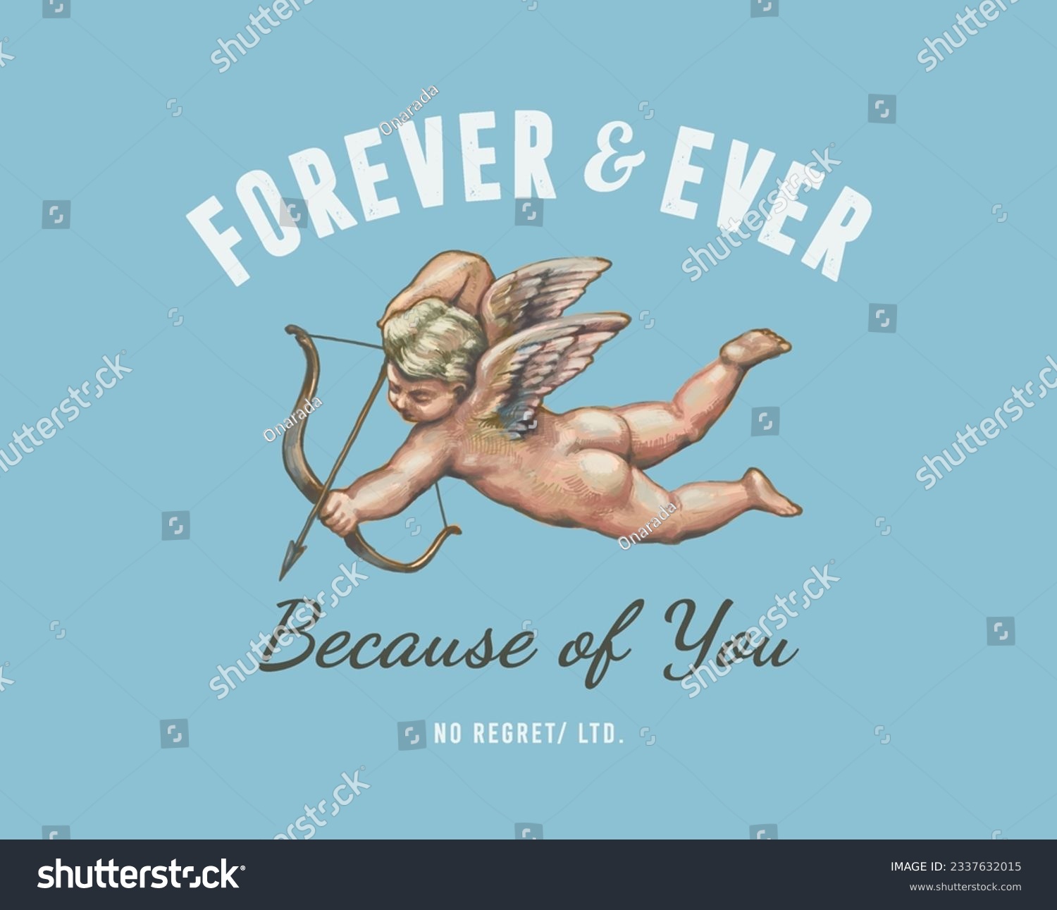 SVG of forever and ever slogan with Flying Cupid holding bow and aiming or shooting arrow ,vector illustration for t-shirt. svg