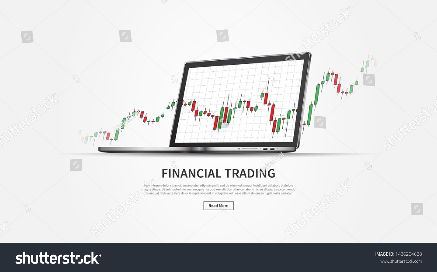 SVG of Forex stock trade promo page with laptop (notebook) vector illustration. Web banner template for trading companies graphic design. Financial chart to buy and sell for stock exchange market concept. svg