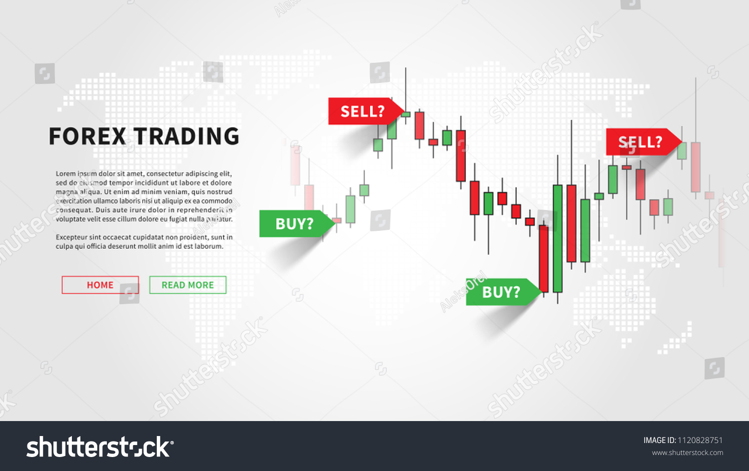 SVG of Forex trading promo page vector illustration. Web banner template for trading companies graphic design. Financial chart with signals to buy and sell for stock exchange market concept. svg