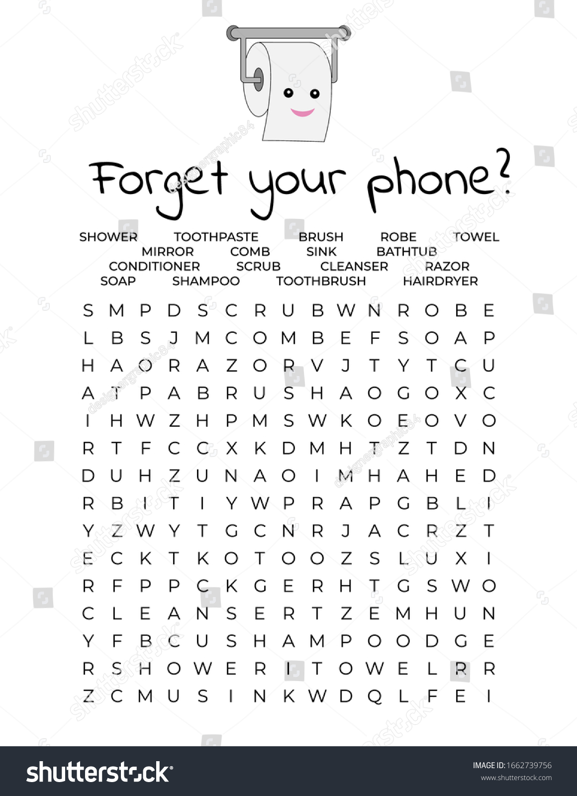 SVG of Forget your phone? Funny restroom poster. Bathroom word search puzzle. Toilet humor. Home wall decor print. Vector illustration. svg
