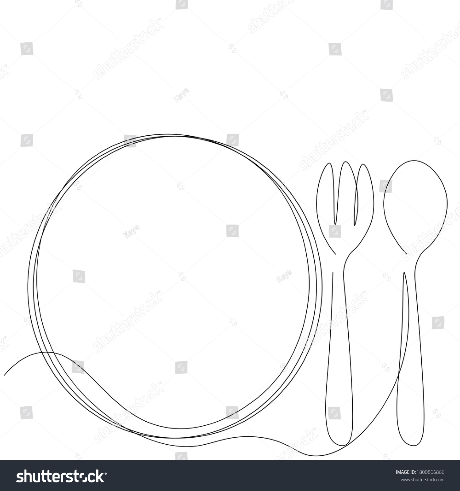 Fork Spoon Plate Silhouette Line Drawing Stock Vector (Royalty Free ...