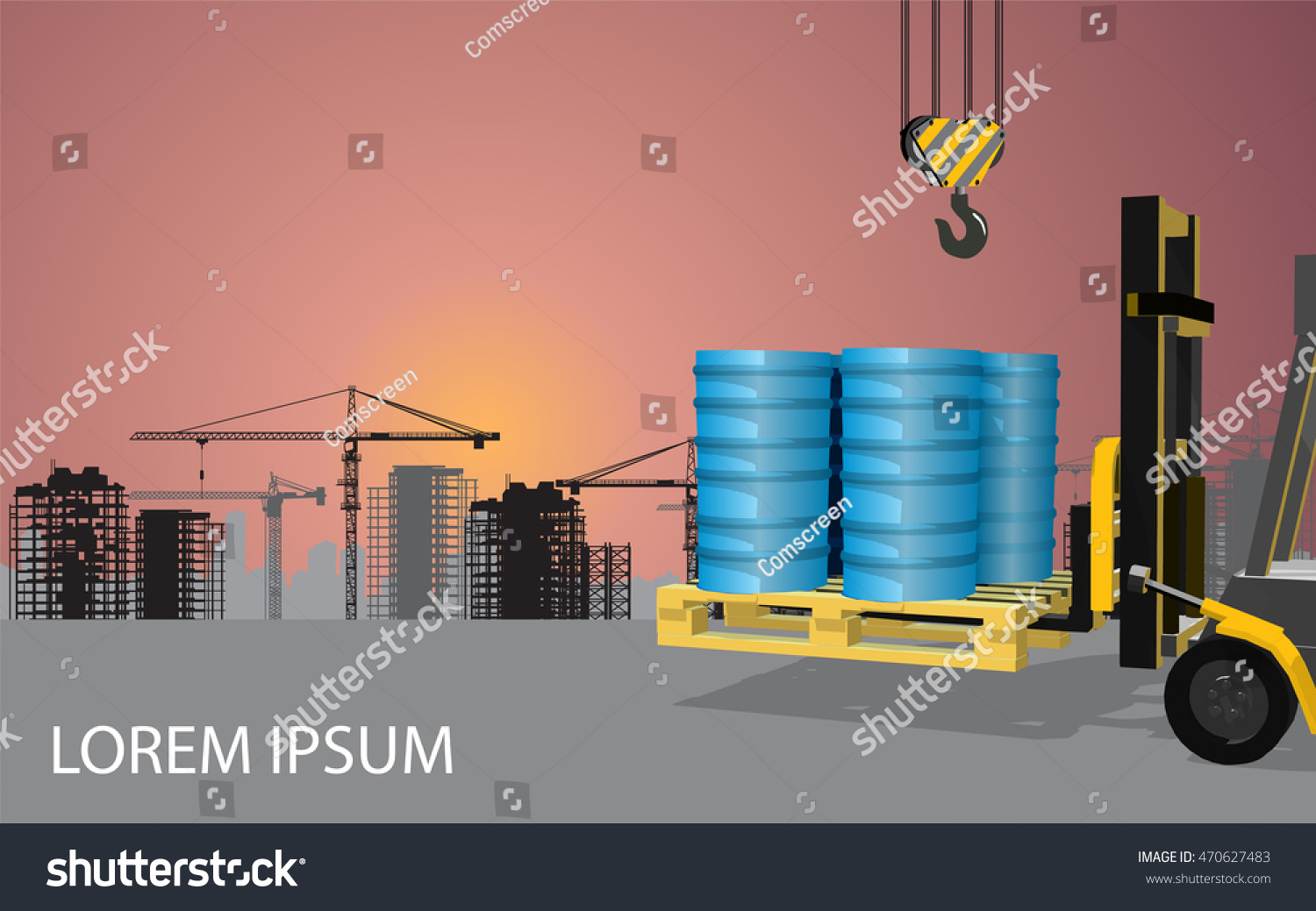 Forklift Loading Barrels Crane Stock Vector (Royalty Free) 470627483