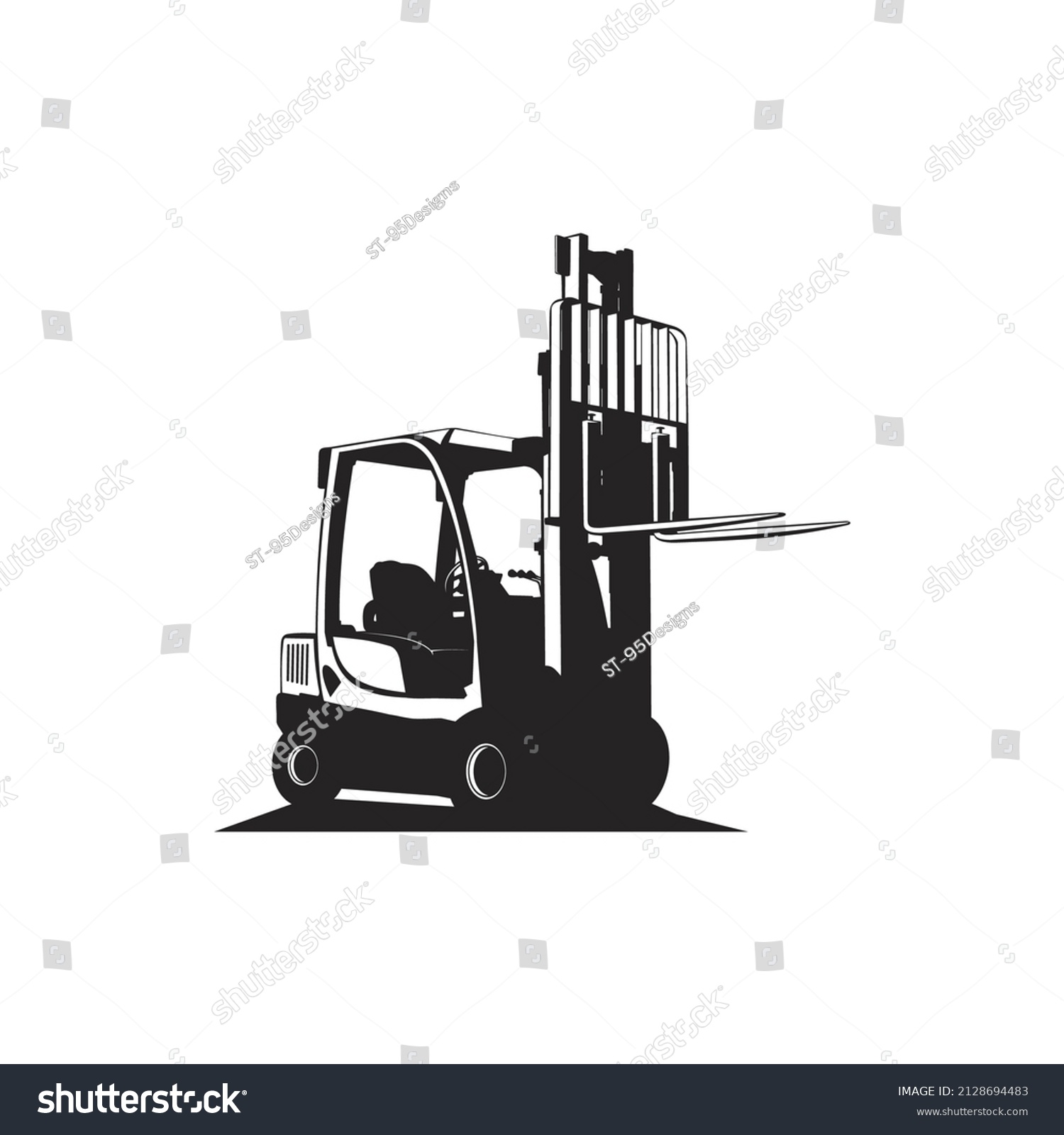 Forklift Silhouette Forklift Black White Stock Vector (Royalty Free ...