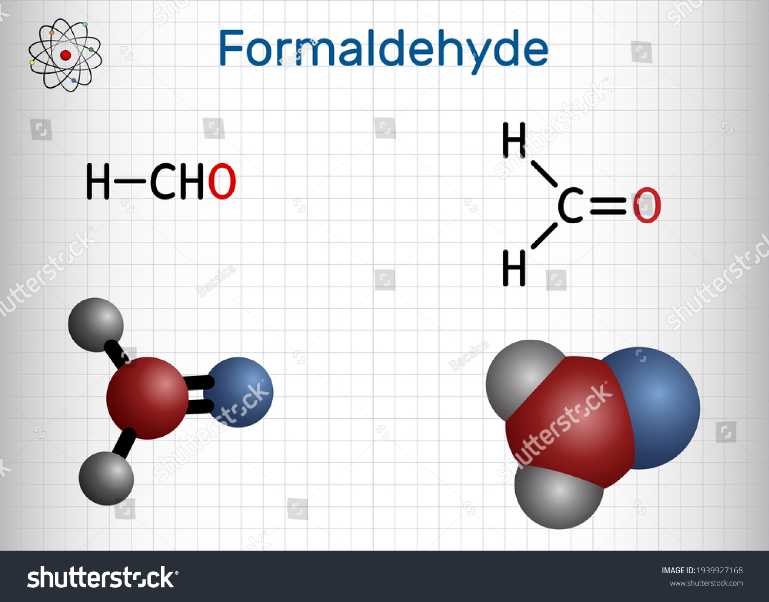 SVG of Formaldehyde, methanol, methylene oxide, methylaldehyde, oxomethane molecule. It is simplest of aldehydes, aqueous solution is formalin. Sheet of paper in a cage. Vector illustration svg