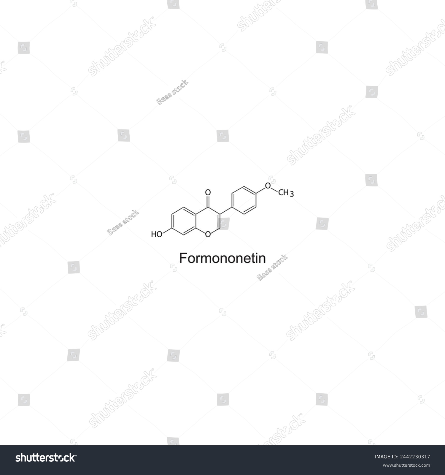 SVG of Formononetin skeletal structure diagram.Isoflavanone compound molecule scientific illustration. svg