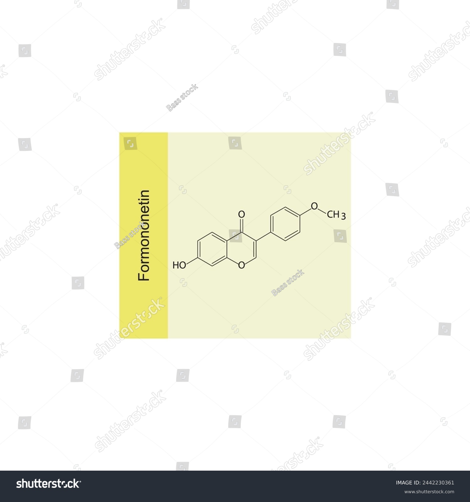 SVG of Formononetin skeletal structure diagram.Isoflavanone compound molecule scientific illustration. svg