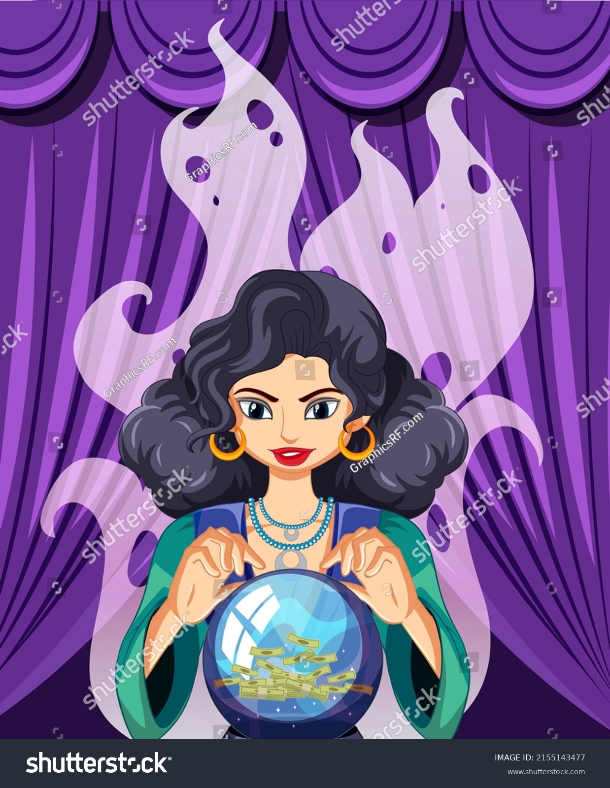 Fortune Teller Crystal Ball Illustration Stock Vector Royalty Free 2155143477 Shutterstock