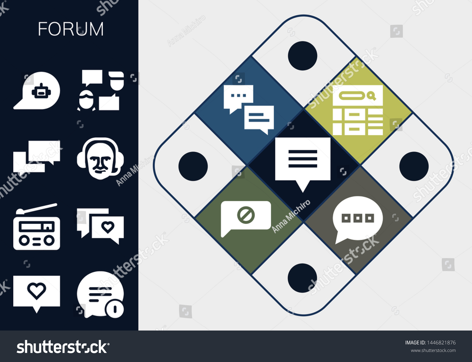 Forum Icon Set 13 Filled Forum Stock Vector Royalty Free 1446821876