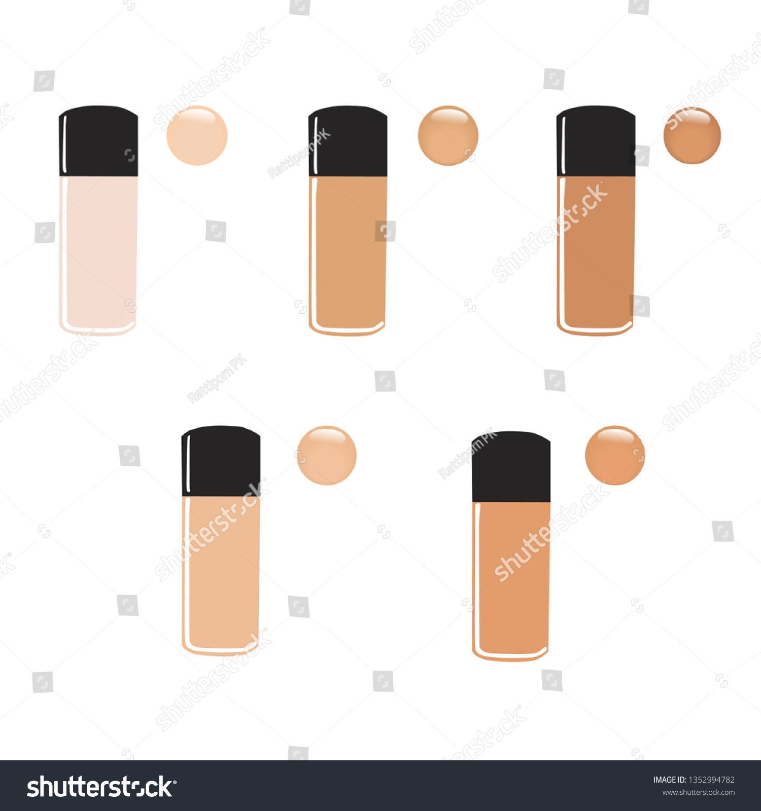 Foundation Makeup 5 Colors Glass Bottle Stock Vector Royalty Free