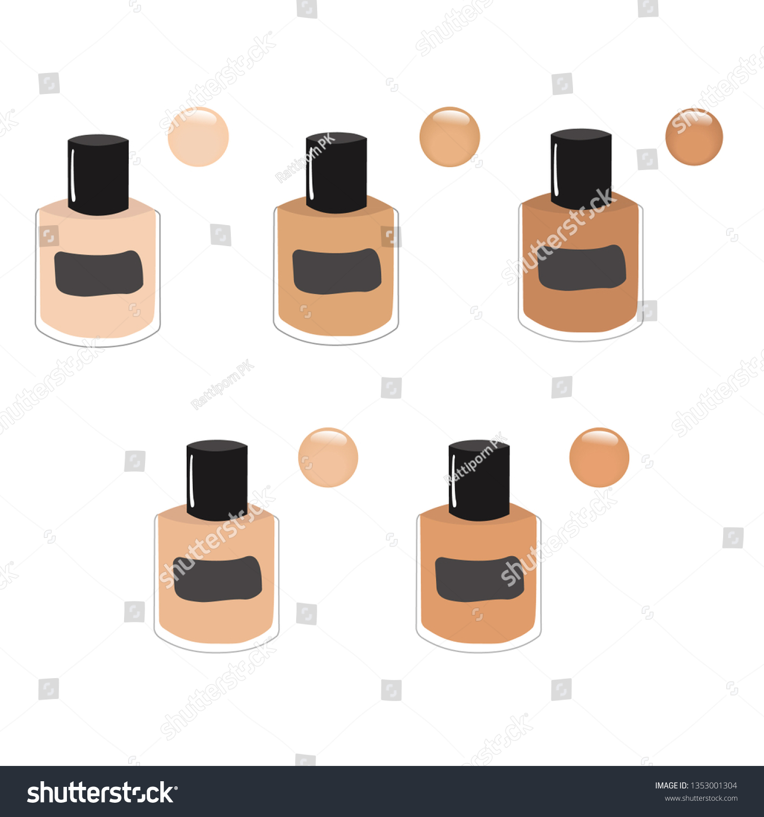 Foundation Makeup 5 Colors Round Glass Stock Vector Royalty Free