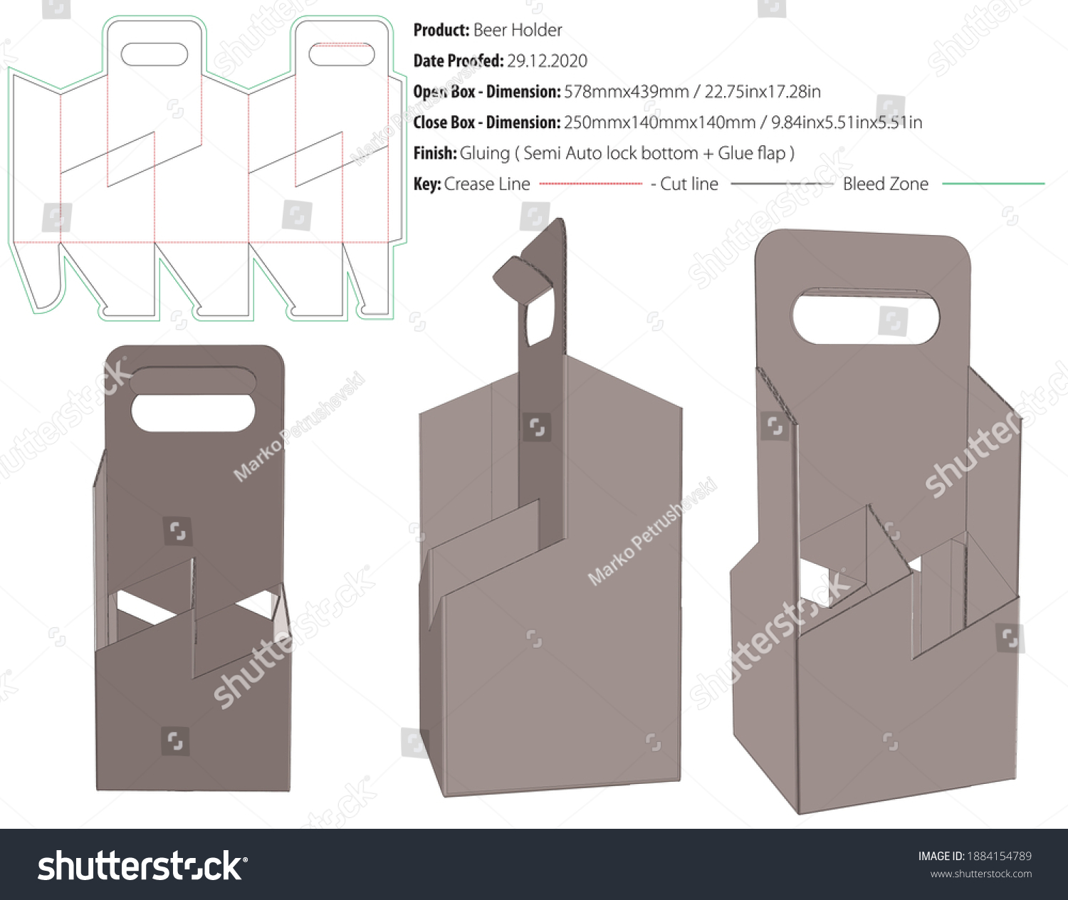 SVG of Four bottle holder top handles packaging design template gluing semi auto lock bottom die cut - vector svg