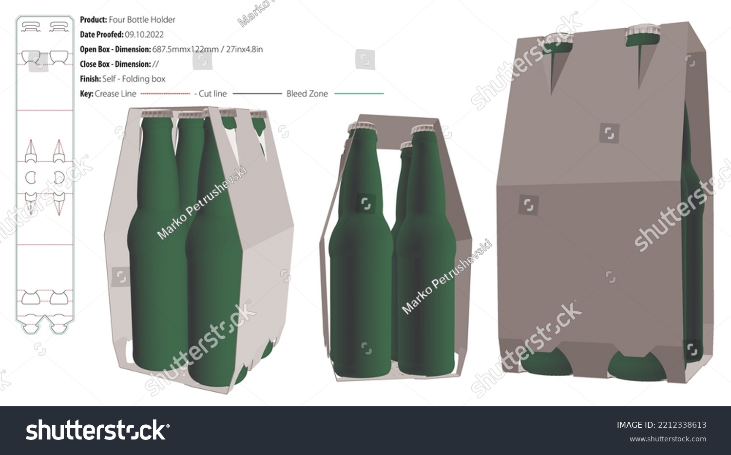 SVG of Four bottle holder top handles packaging design template selflock die cut - vector svg