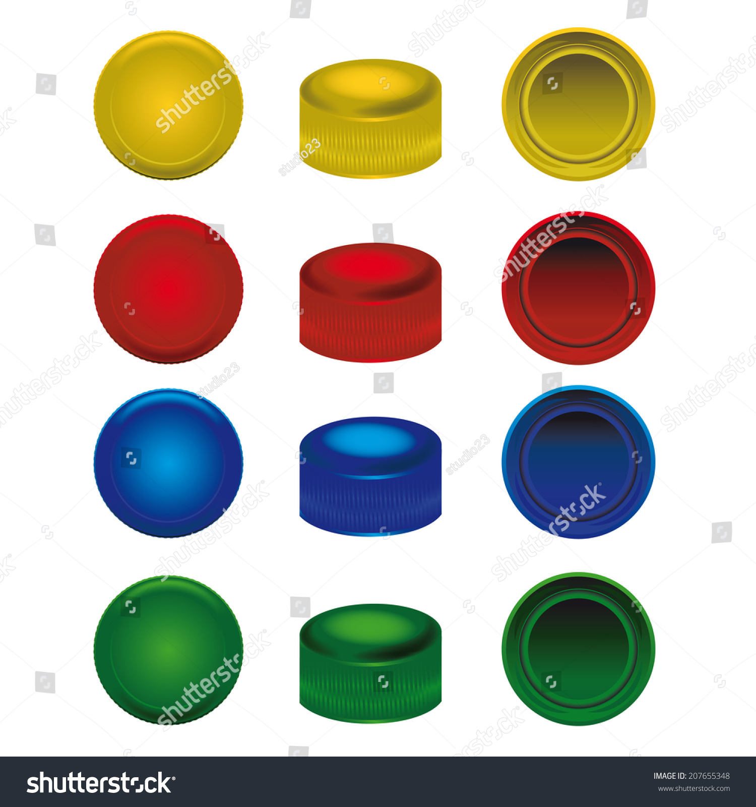 SVG of four colors of plastic cap from pet bottles svg