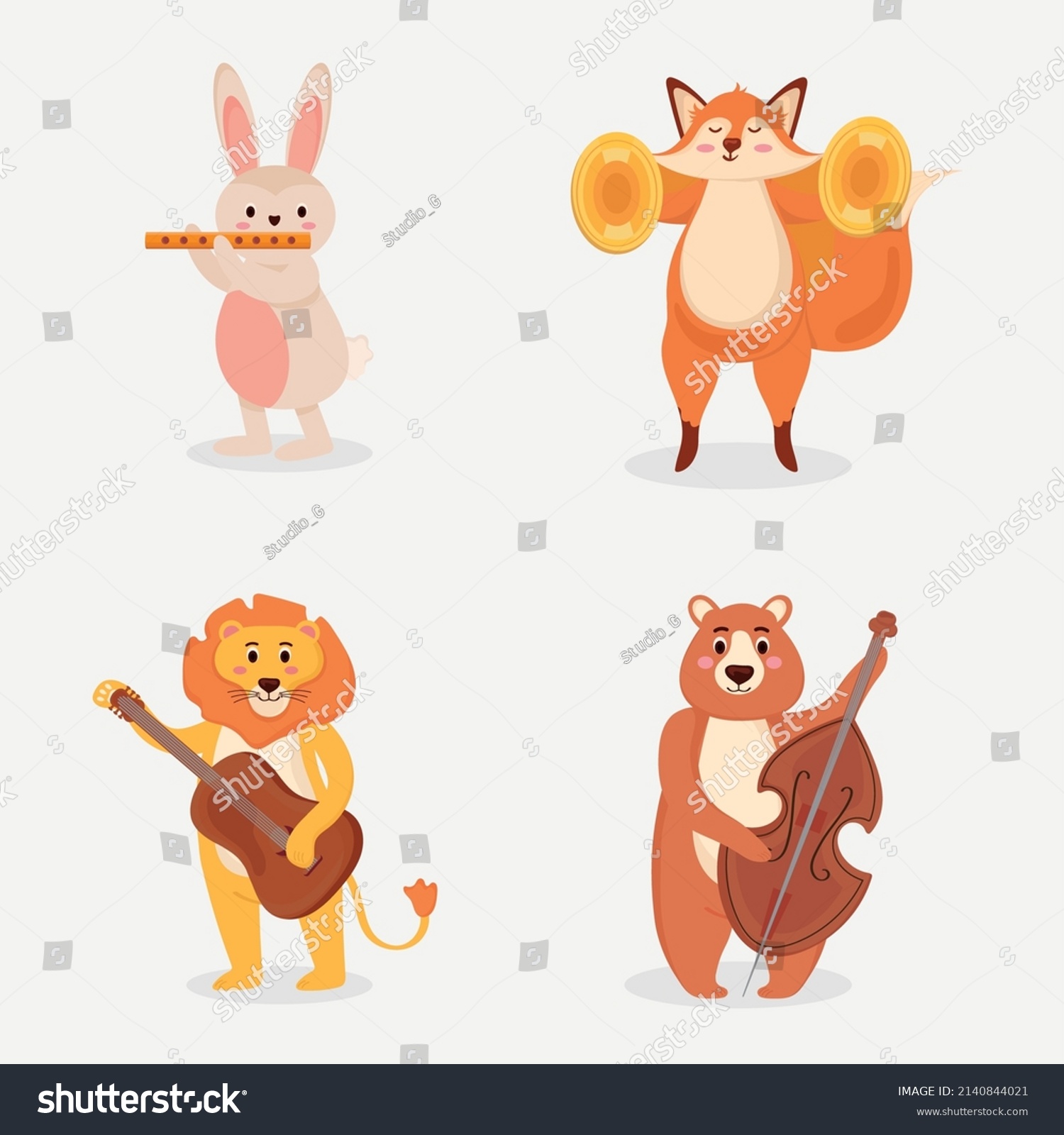 Four Cute Animals Playing Instruments Stock Vector (Royalty Free ...