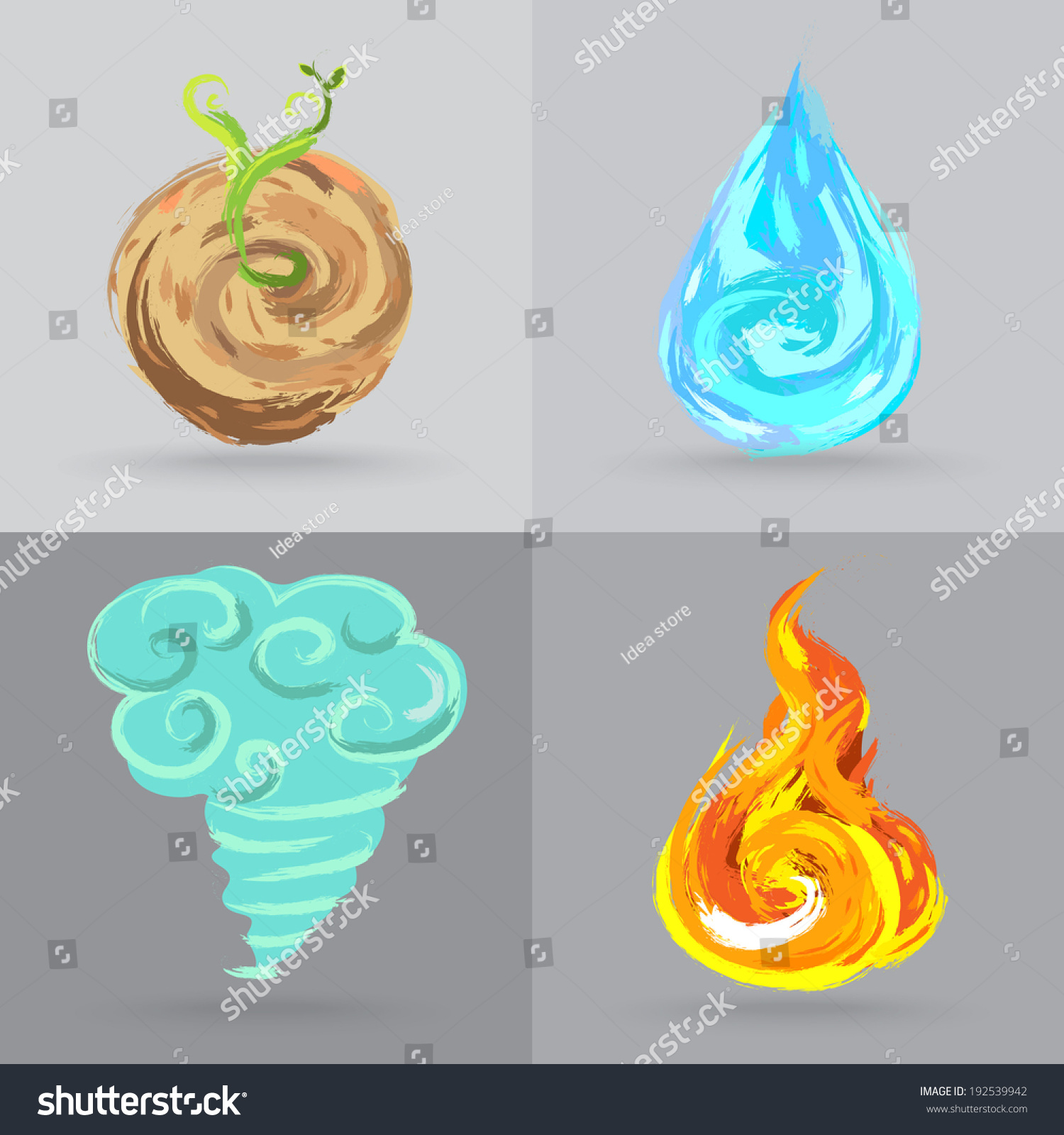 Four Elements Nature Air Earth Fire Stock Vector 192539942 Shutterstock 1721