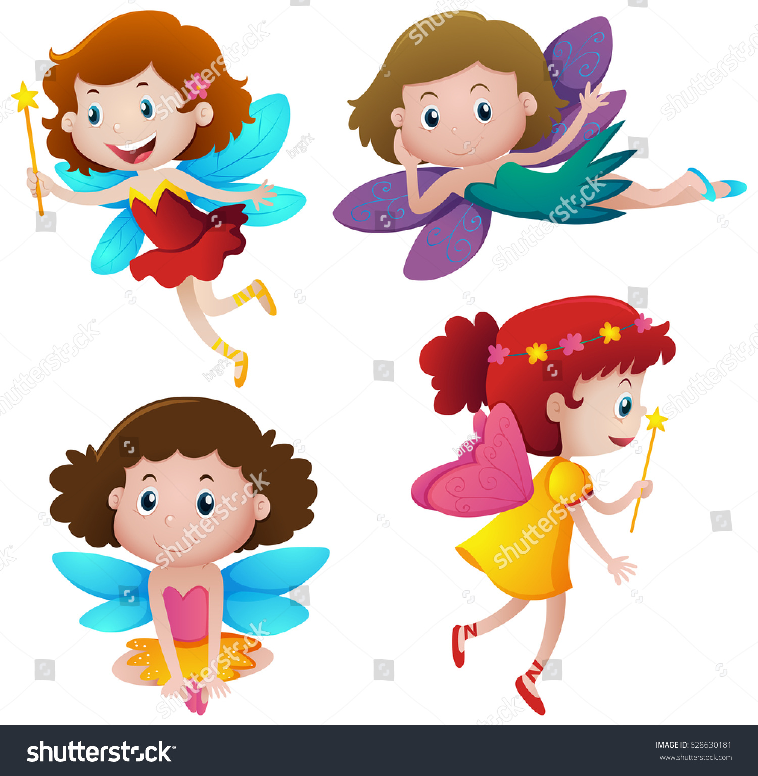 Four Fairies Wands Illustration Stock Vector (Royalty Free) 628630181 ...