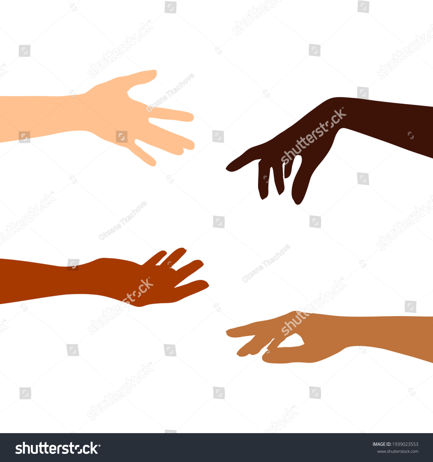 Four Female Hands Different Skin Color Stock Vector (Royalty Free ...