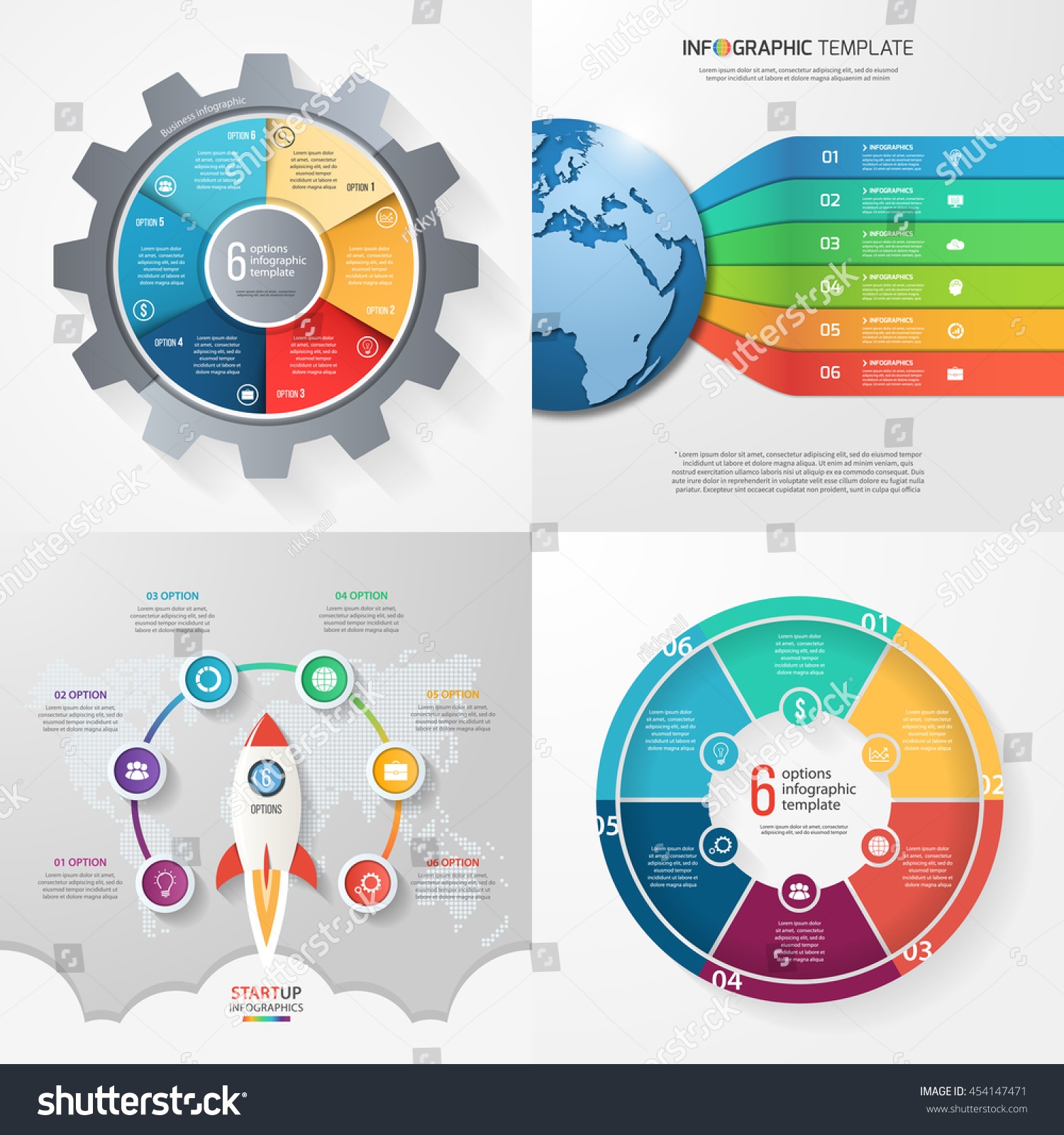 Four Infographic Templates 6 Steps Options Stok Vektör Telifsiz 454147471 Shutterstock 0768