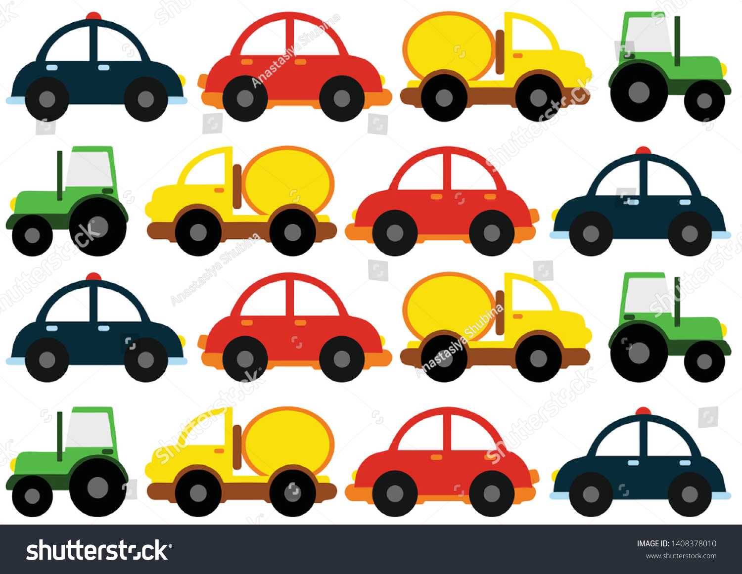 Download Four Kids Cartoon Cars Red Yellow Stock Vector Royalty Free 1408378010 Yellowimages Mockups
