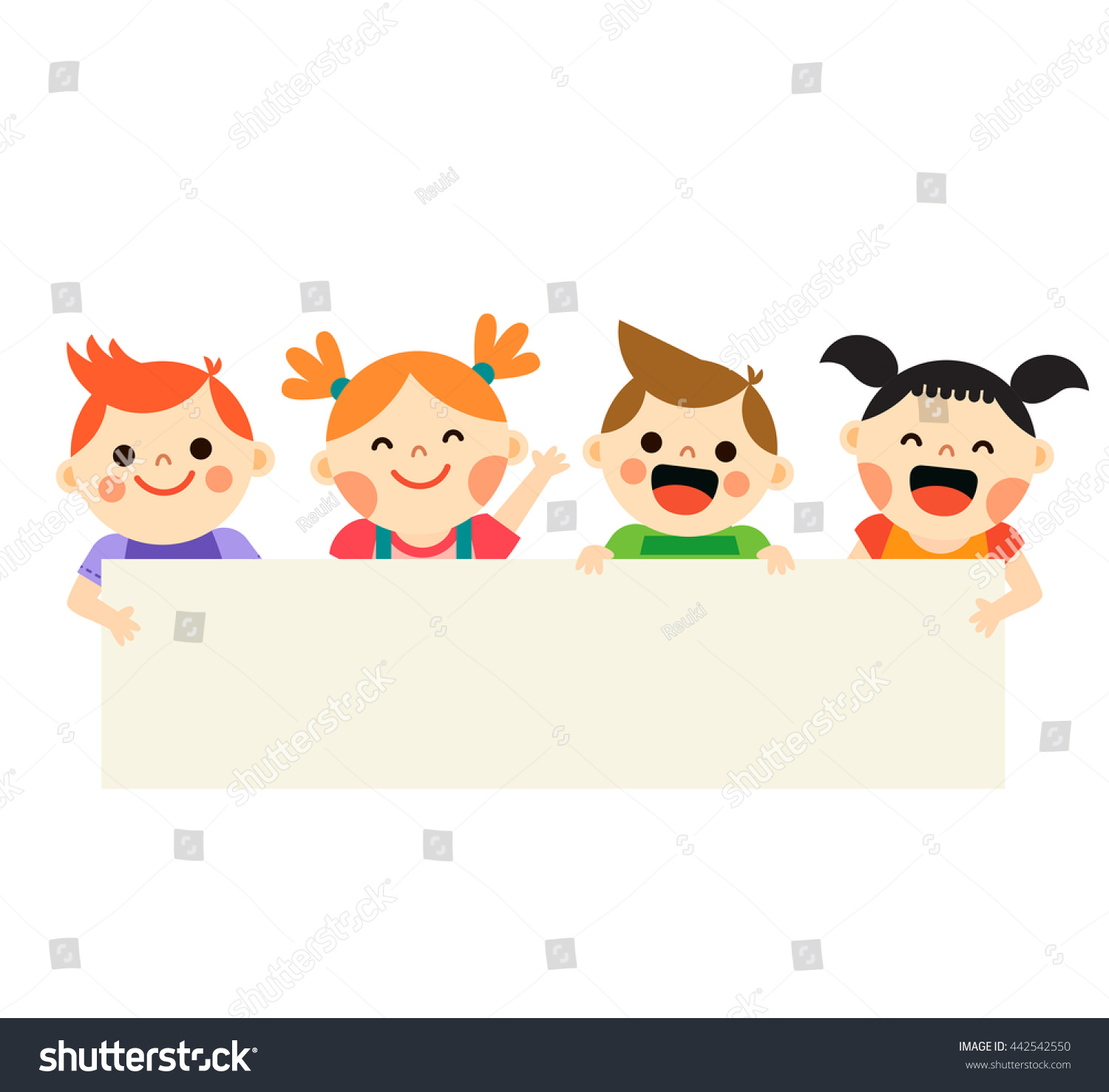 Four Children Holding Blank Banner Stock Vector   Illustration Of