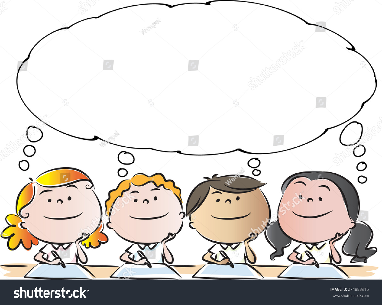 Four Kids Thinking Blank Bubble Stock Vector (Royalty Free) 274883915 ...