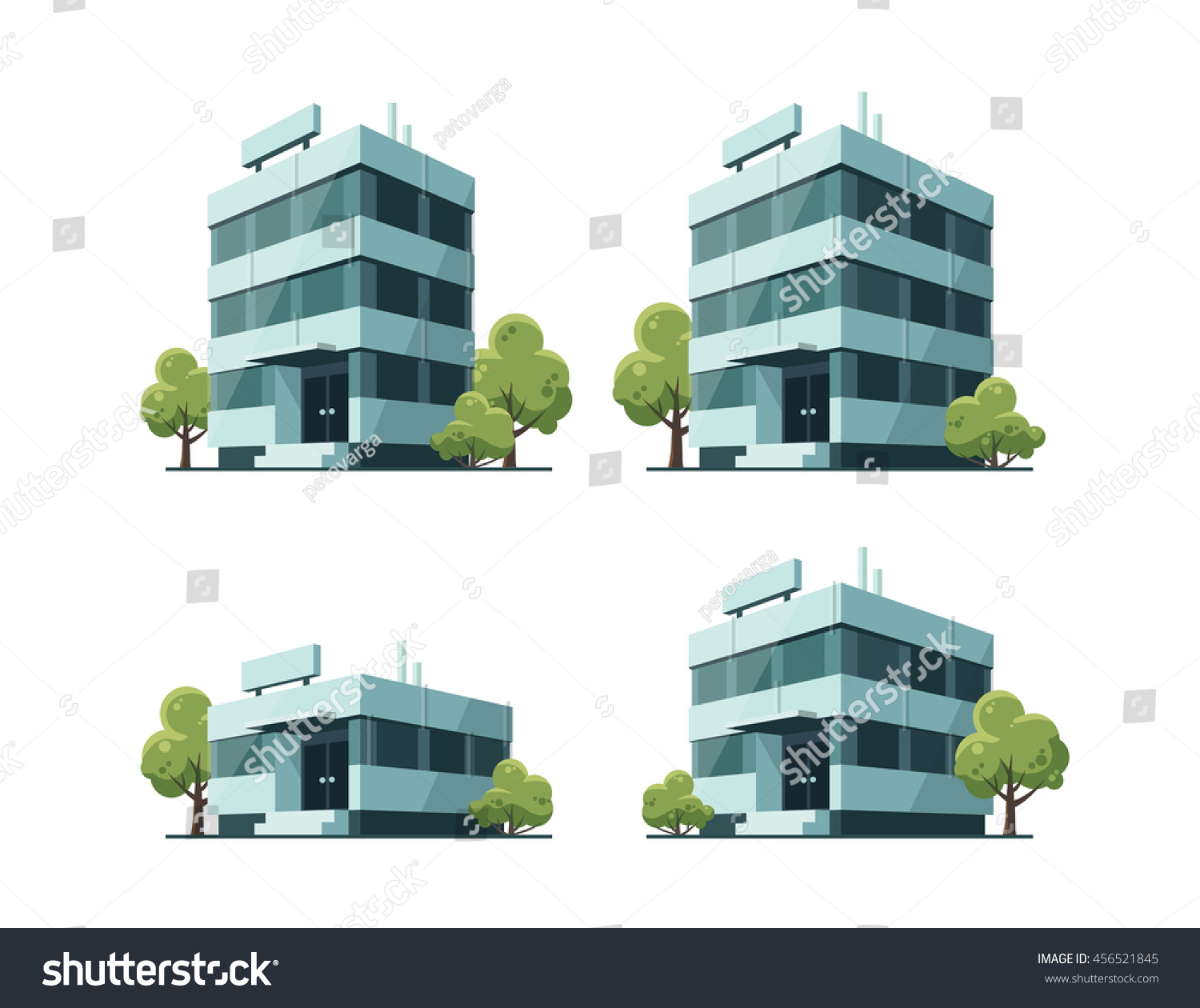 Four Office Vector Buildings Illustrations Perspective Stock Vector 