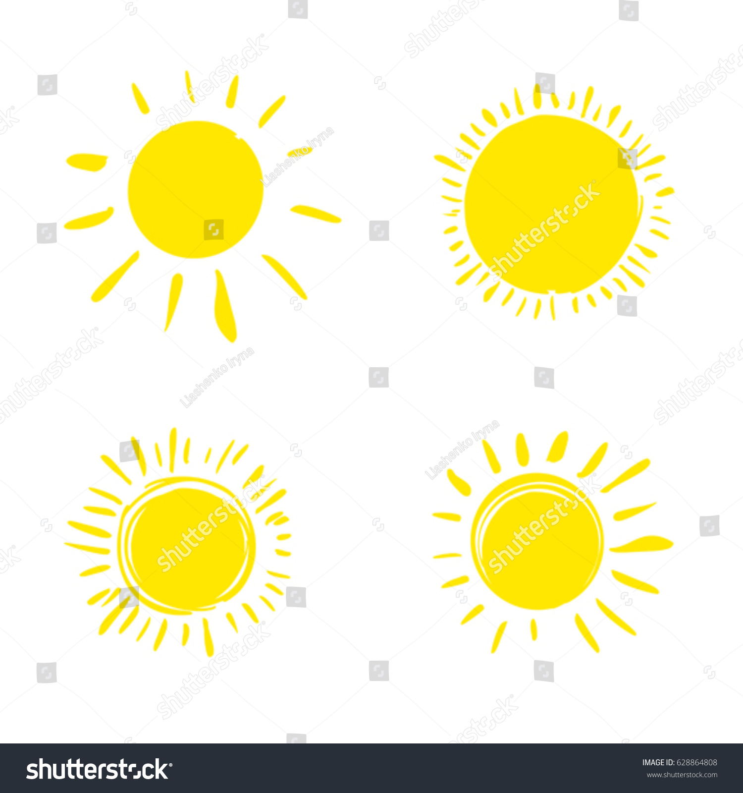 Four Painted Sun Vector Set Solar Stock Vector (Royalty Free) 628864808