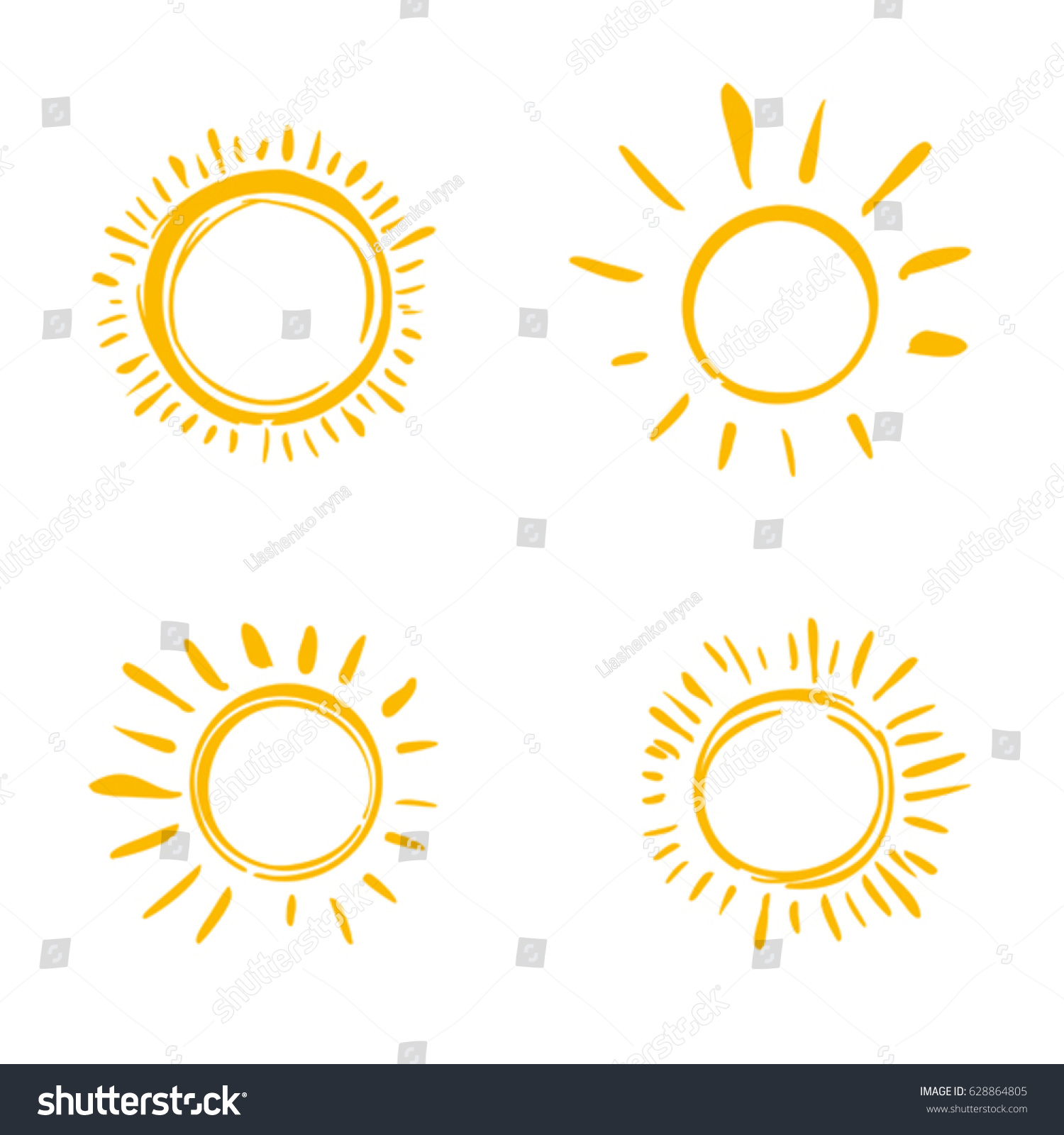 Four Painted Suns Vector Solar Symbols Stock Vector (royalty Free 