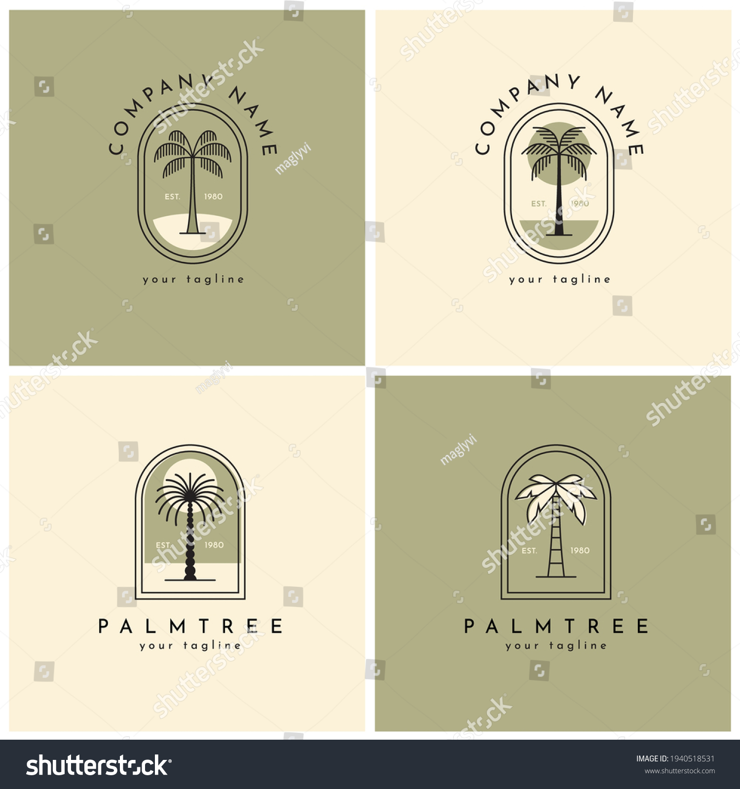 Four Palm Tree Logo Emblem Set Stock Vector (Royalty Free) 1940518531 ...