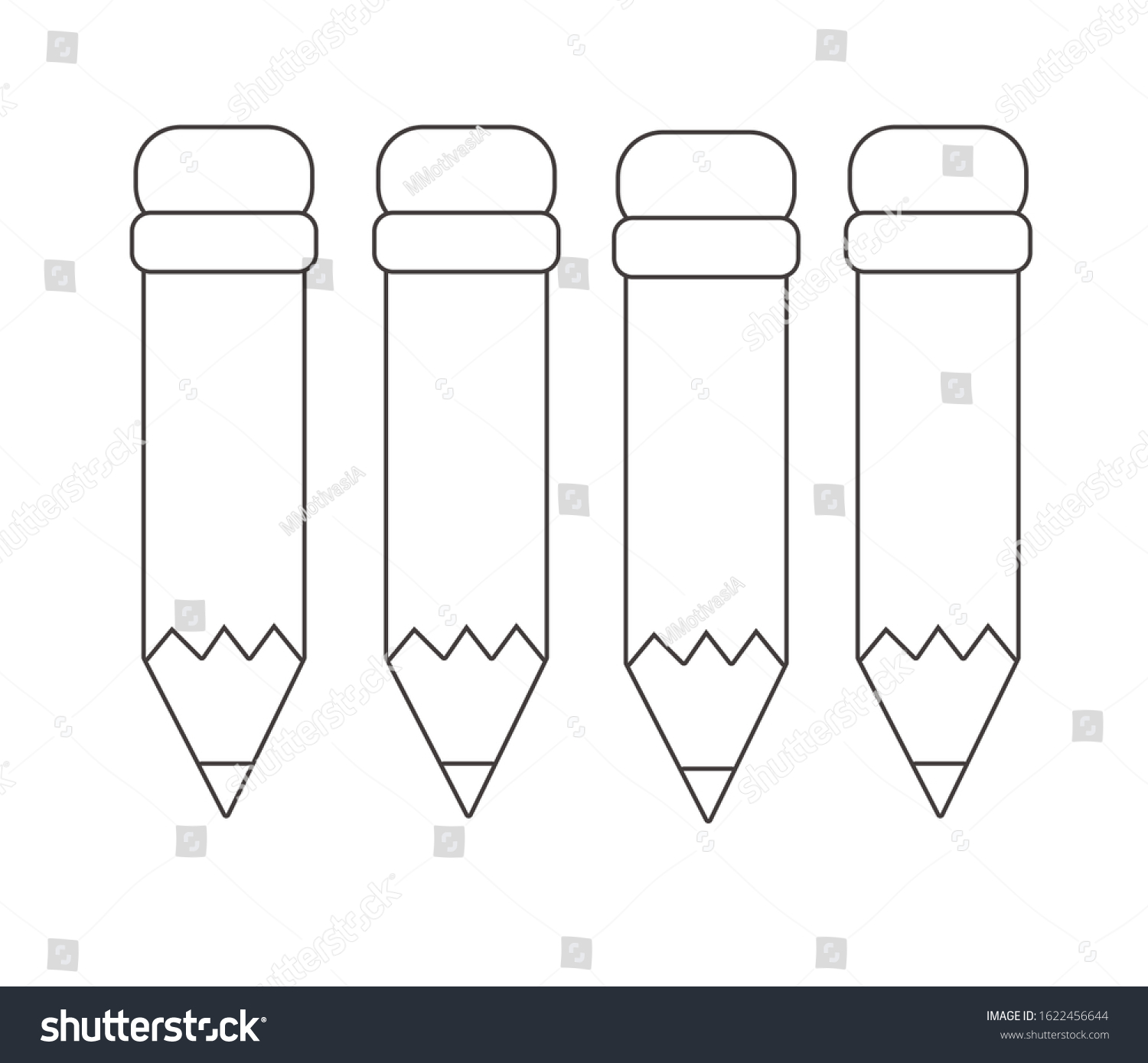Four Pencils Illustration Coloring Sheet Printable Stock Vector Royalty Free 1622456644